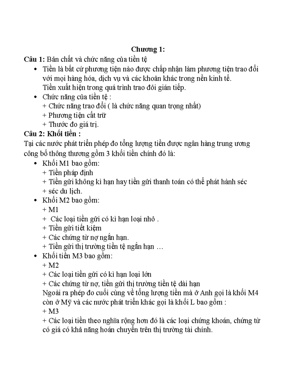 Đề Cương Lý Thuyết Tài Chính Tiền Tệ O - Chương 1: Câu 1: Bản Chất Và 