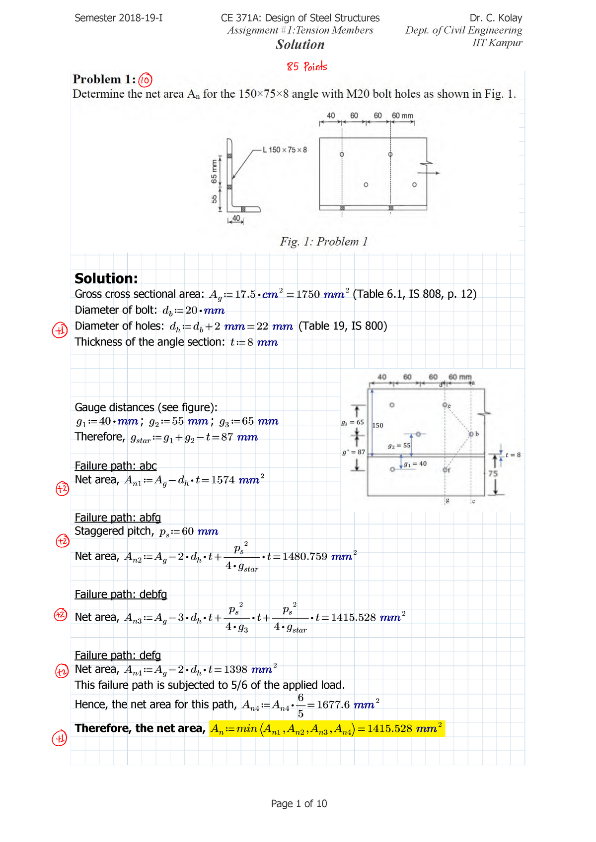 CE371A Assignment 1 2018 Solution Post - Semester 2018-19-I CE 371A ...