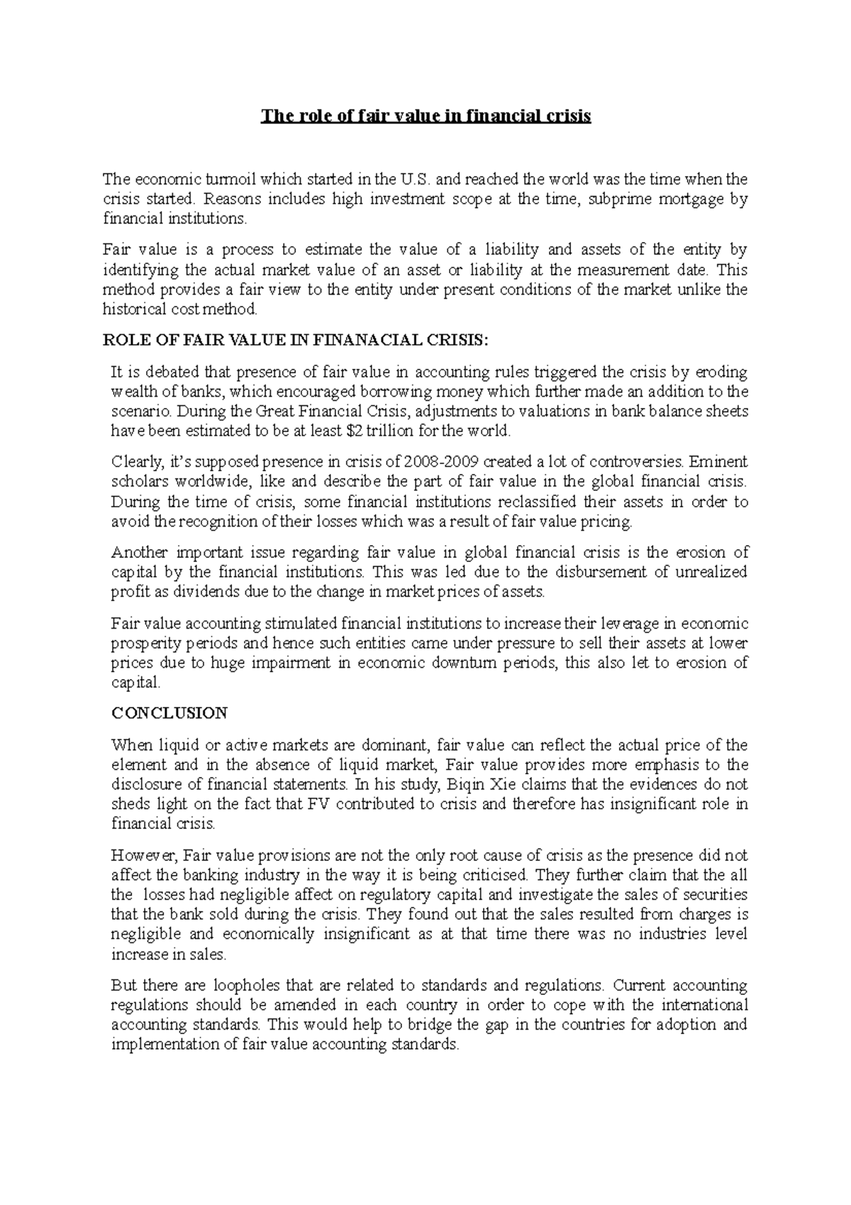 Contemporary Accounting Issue - The role of fair value in financial ...