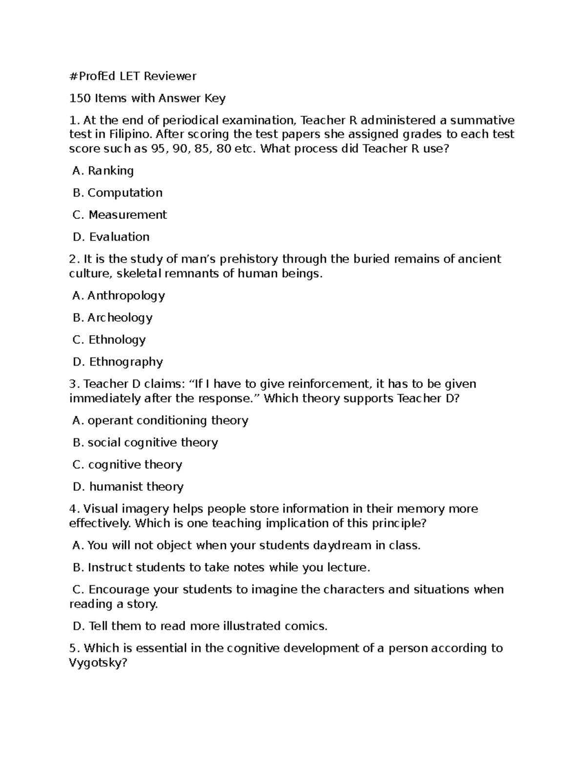 Profed Reviewer - Notes - #ProfEd LET Reviewer 150 Items with Answer ...