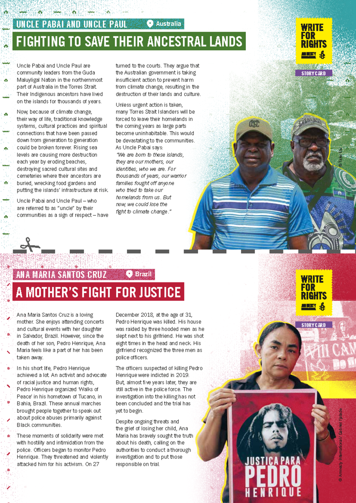 Amnesty's 2023 - Take Action Cards (samples) - Ana Maria Santos Cruz is ...