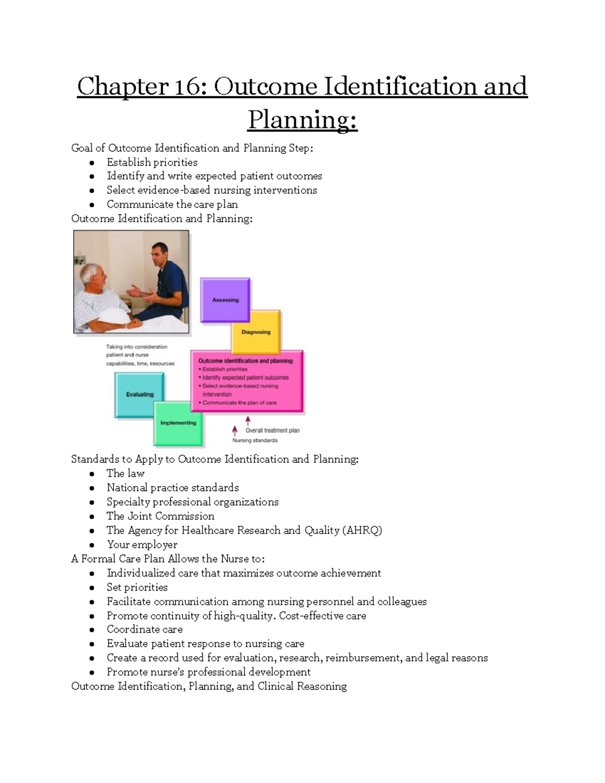 Chapter 16 Notes - Mrs. Lipsmeyer - Chapter 16: Outcome Identification ...