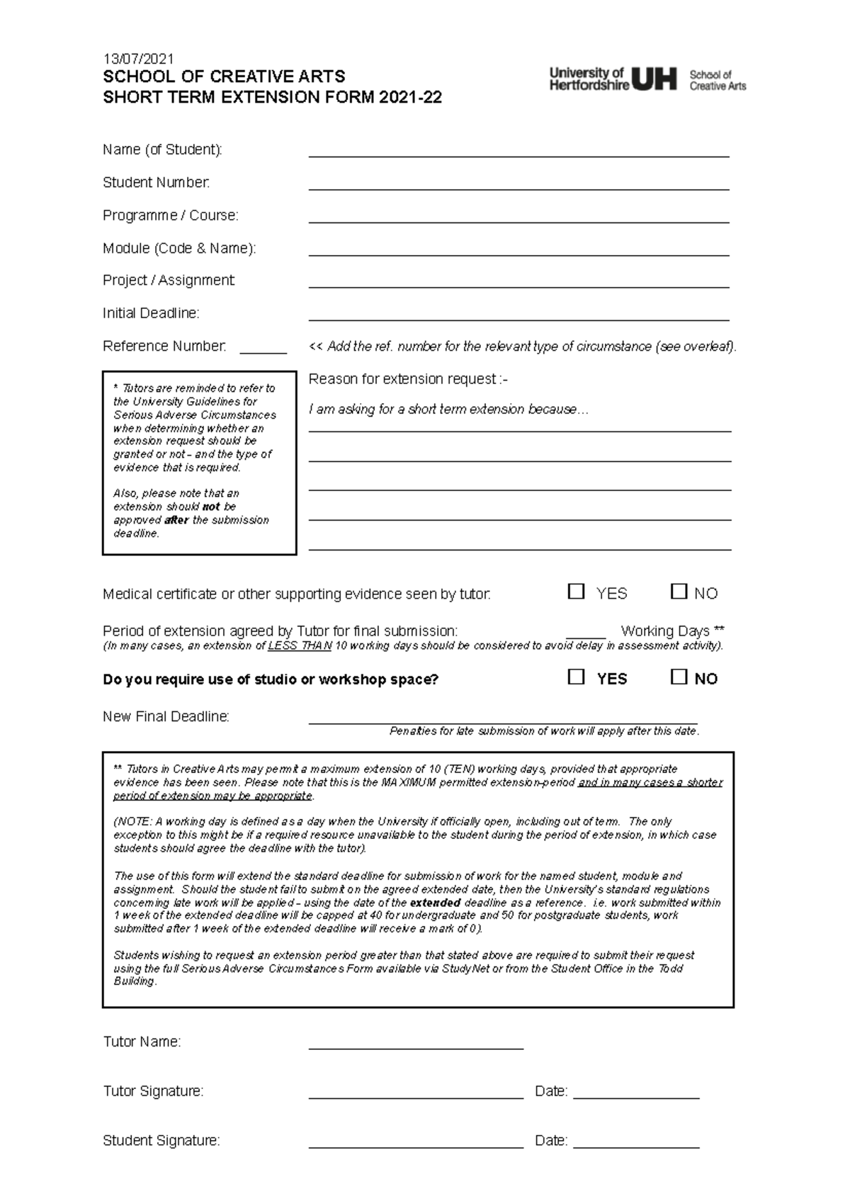 Short term extension - 13/07/ SCHOOL OF CREATIVE ARTS SHORT TERM ...