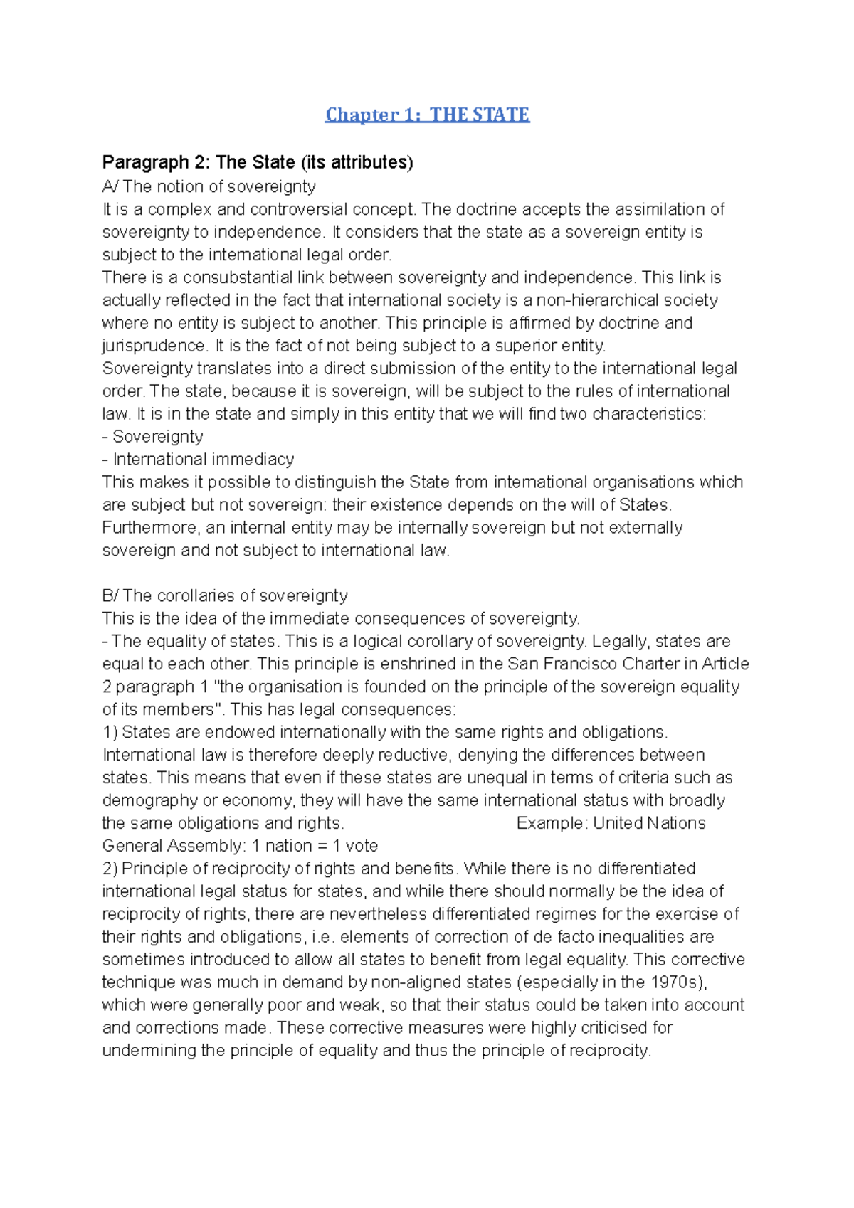 Law International 3 Chapter 2 - Chapter 1: THE STATE Paragraph 2: The ...