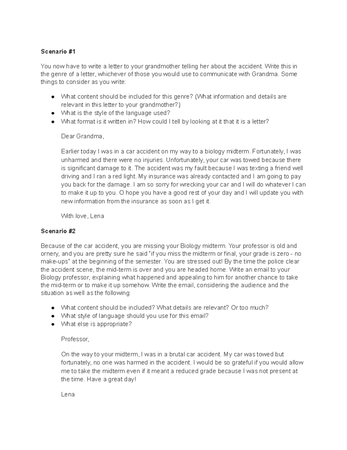 Scenario assignment - Scenario # You now have to write a letter to your ...