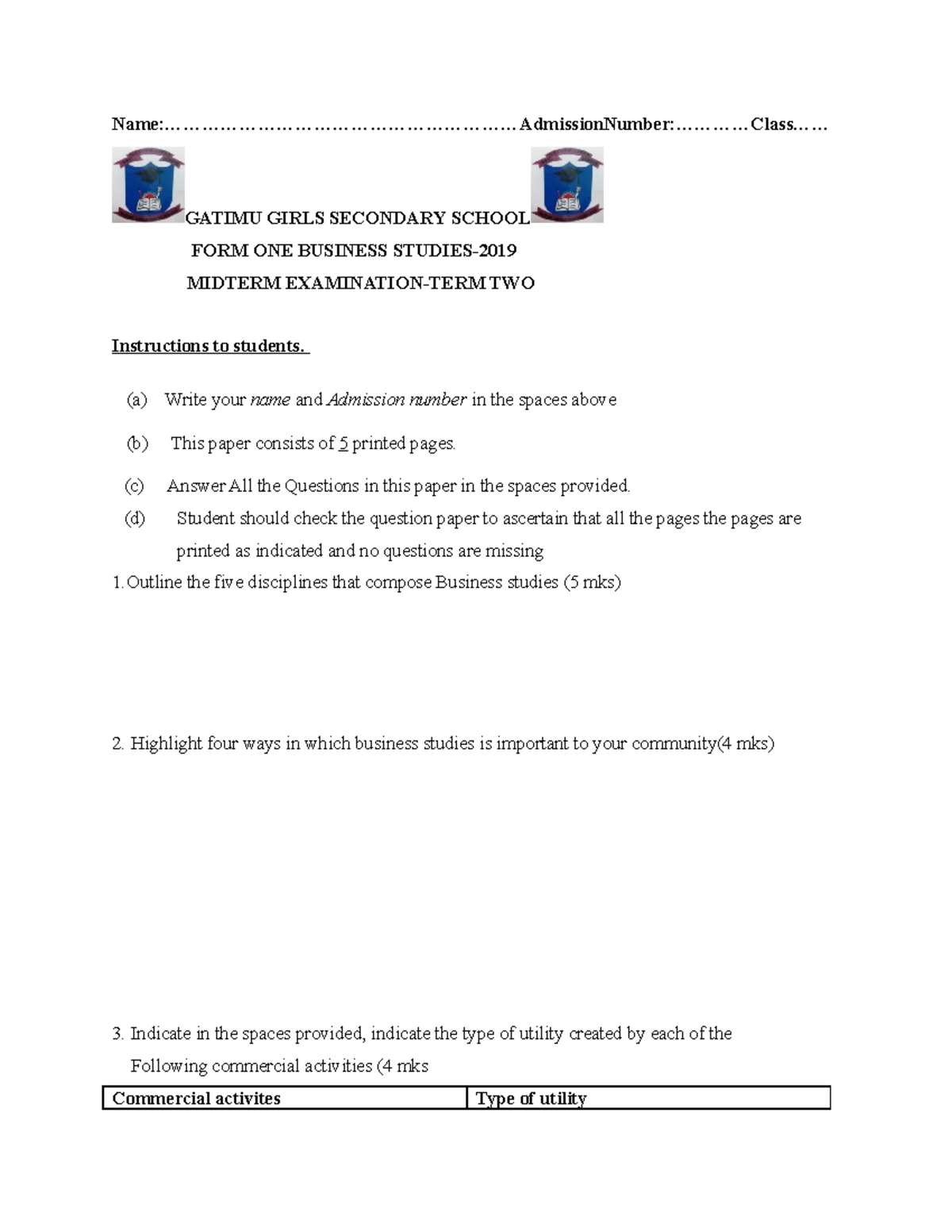 form 2 mathematics assignment