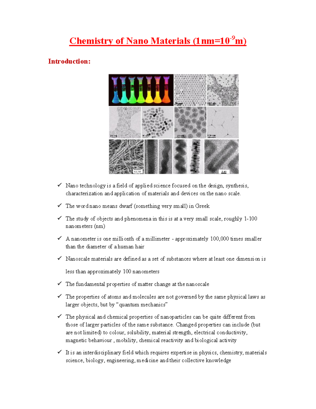 Chemistry Of Nano Materials-1 - Chemistry Of Nano Materials (1nm= - M ...