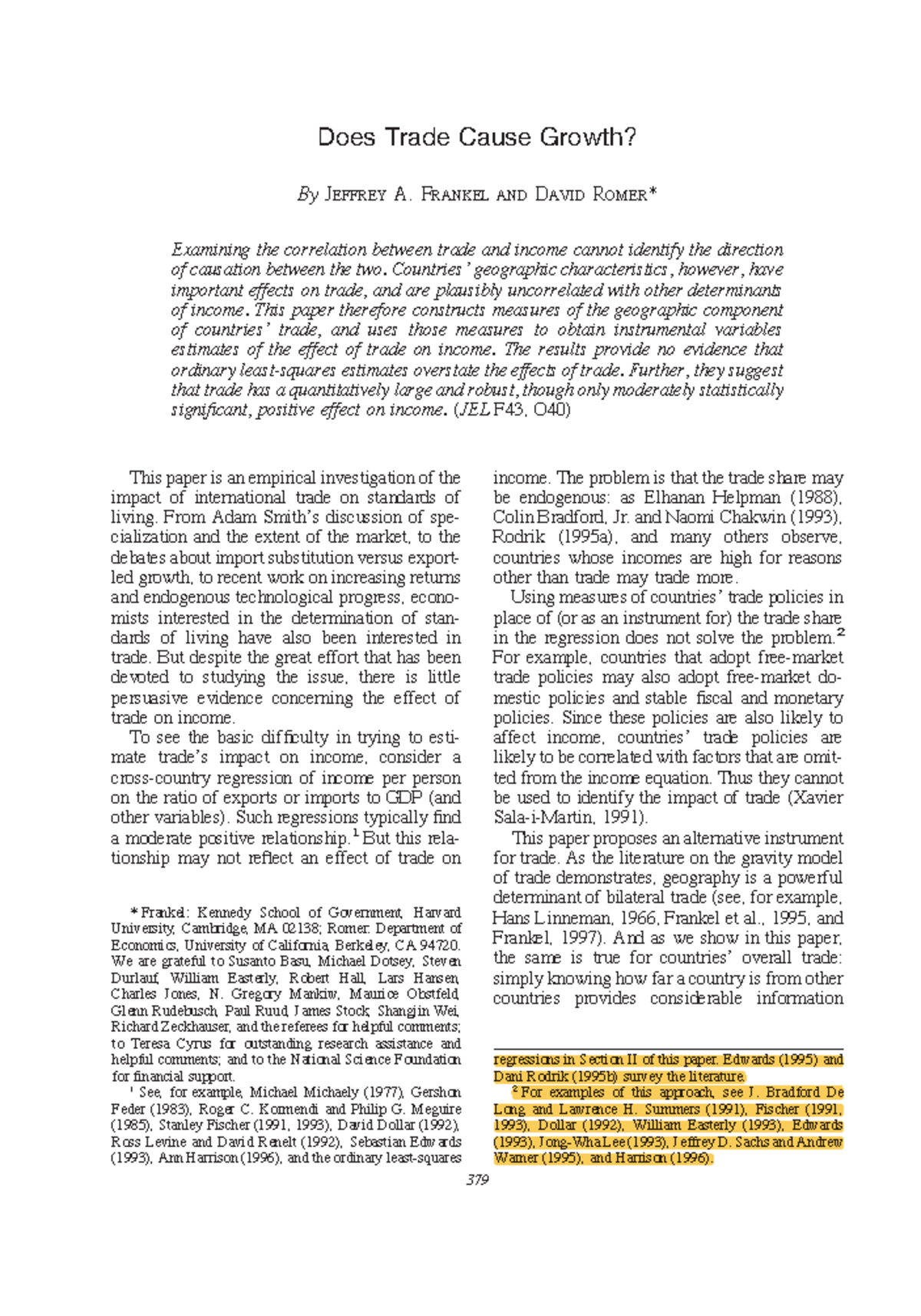 Does trade cause growth ? - Does Trade Cause Growth? By JEFFREY A ...