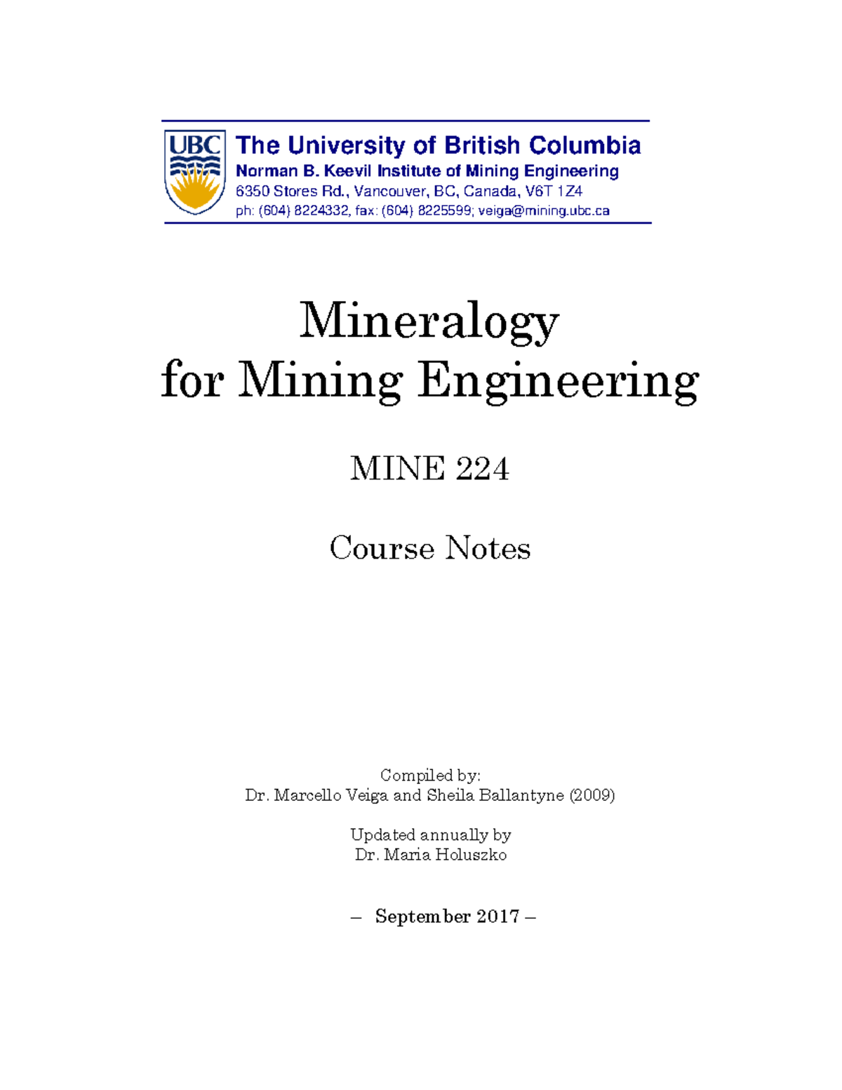 MINE 224 note PART 1 Intro Mineral Properties-2017 - The University of ...