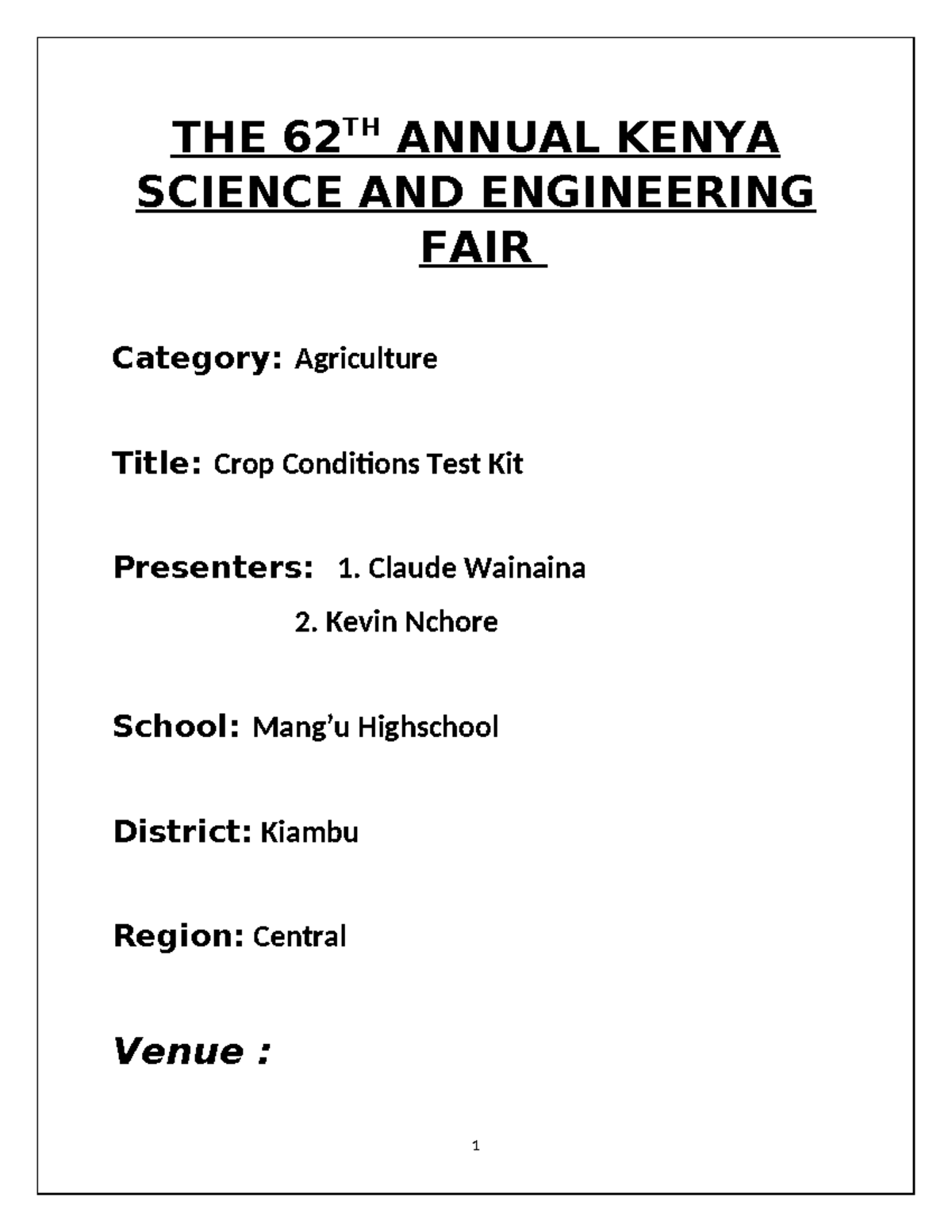 Kenya Science AND Engineering FAIR 2024 (Autosaved) THE 62 TH ANNUAL