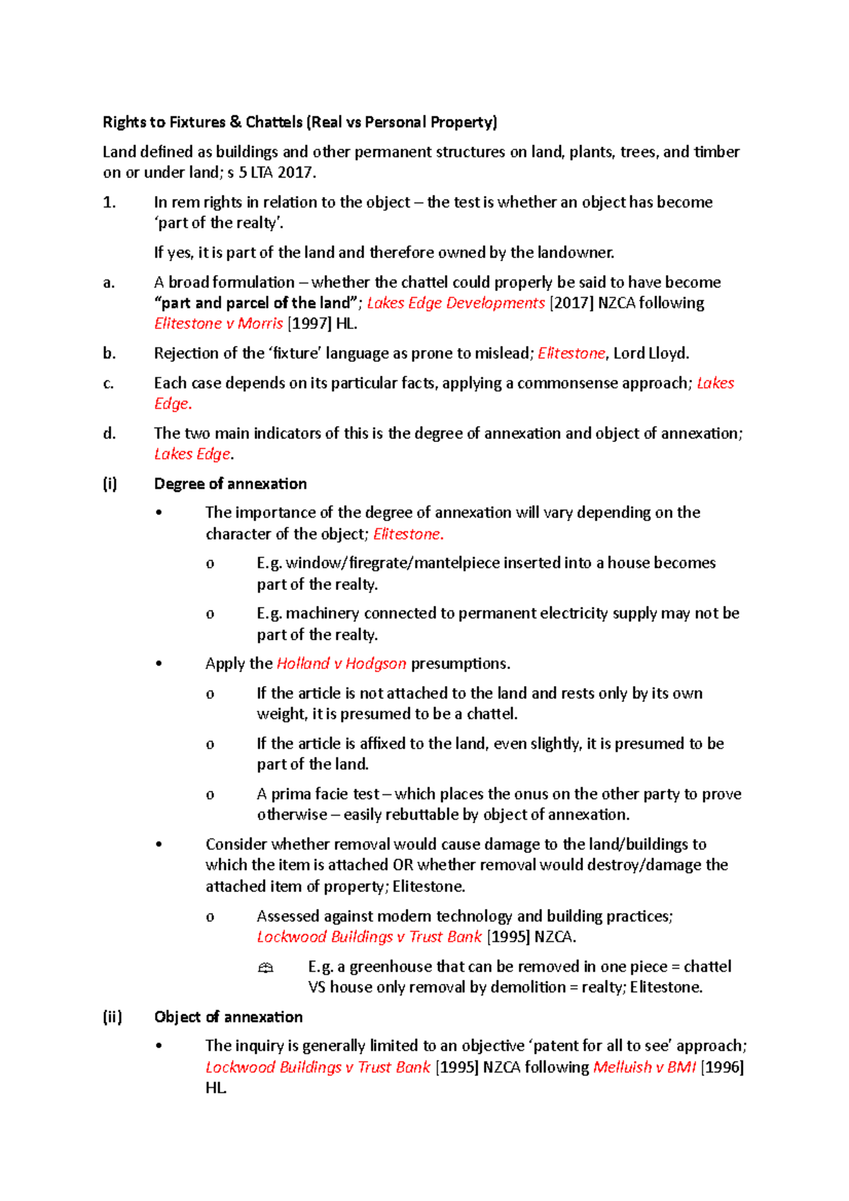Rights to Fixtures and Chattels In rem rights in relation to the