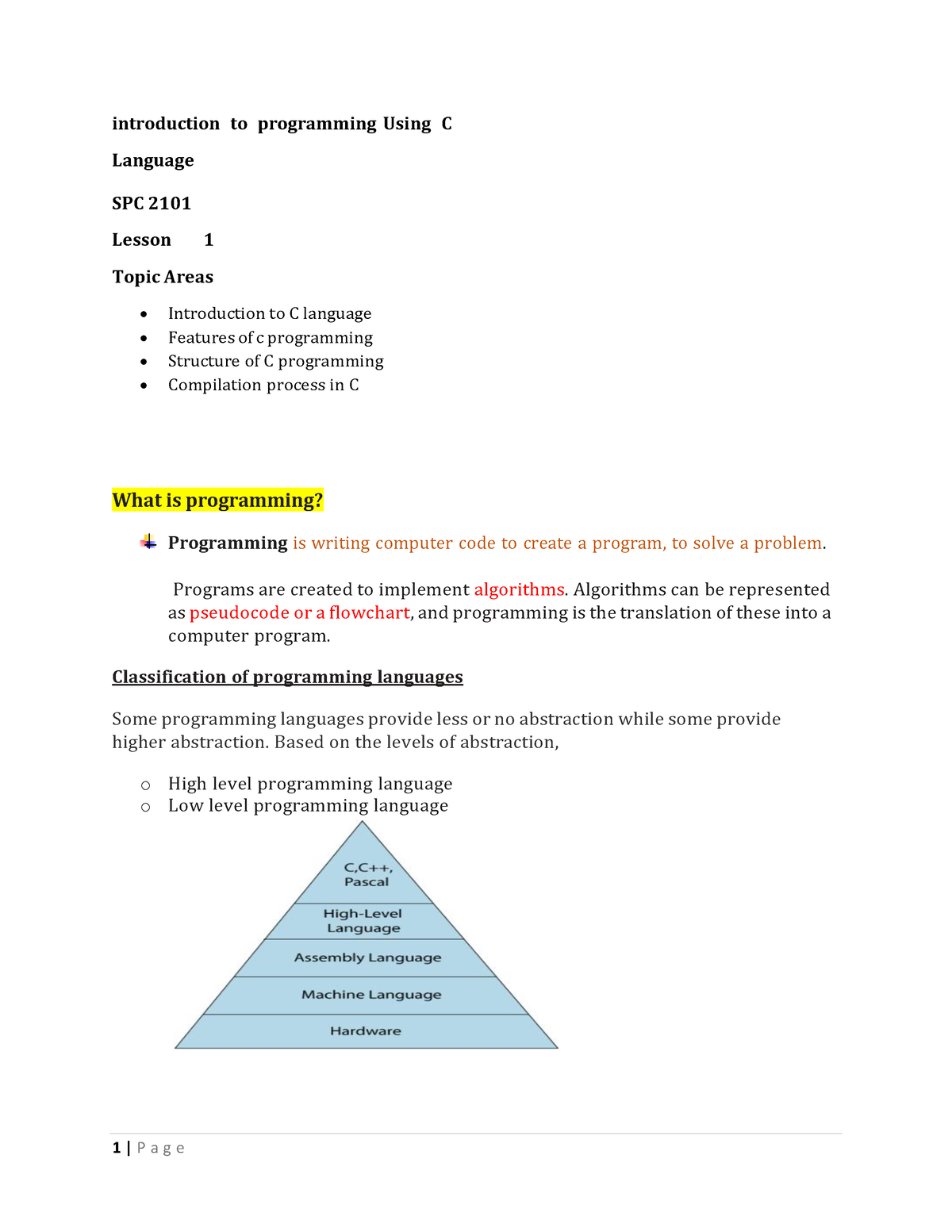 introduction to programming and problem solving pdf notes