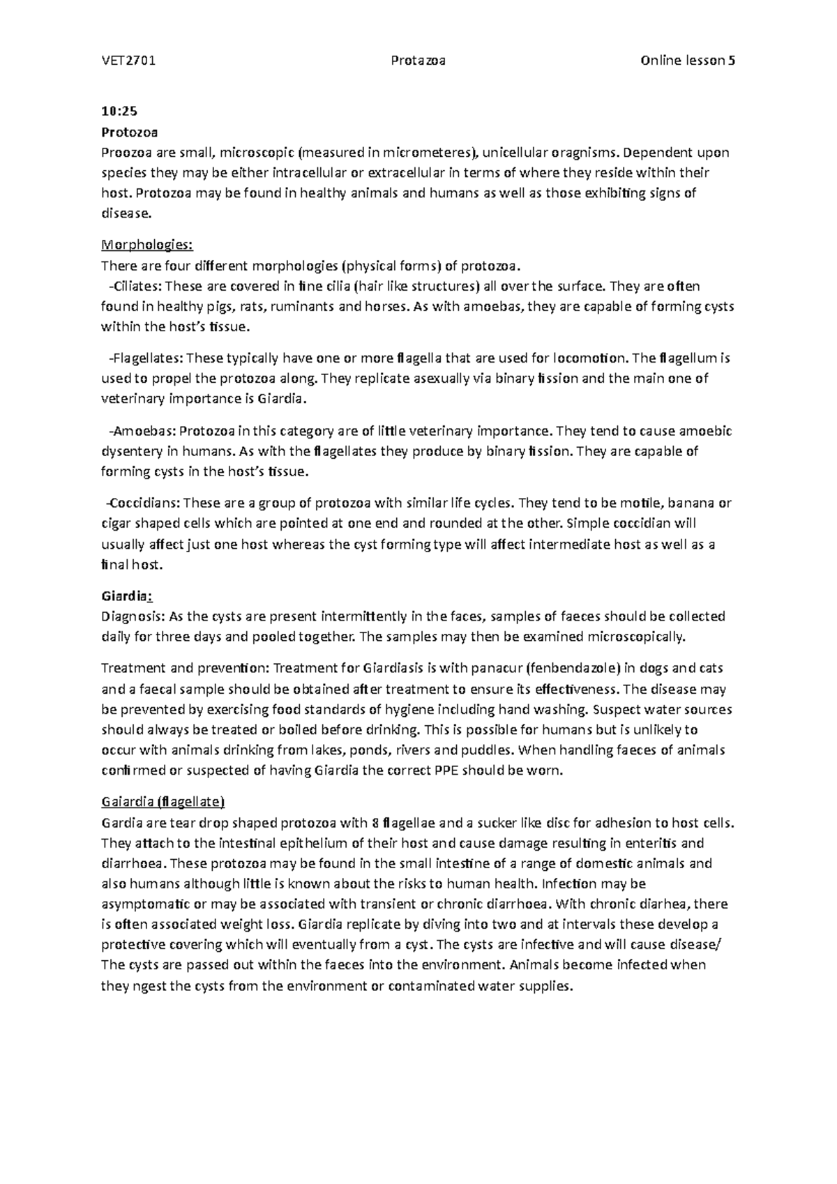 Online lesson 5- protozoa - 10: Protozoa Proozoa are small, microscopic ...