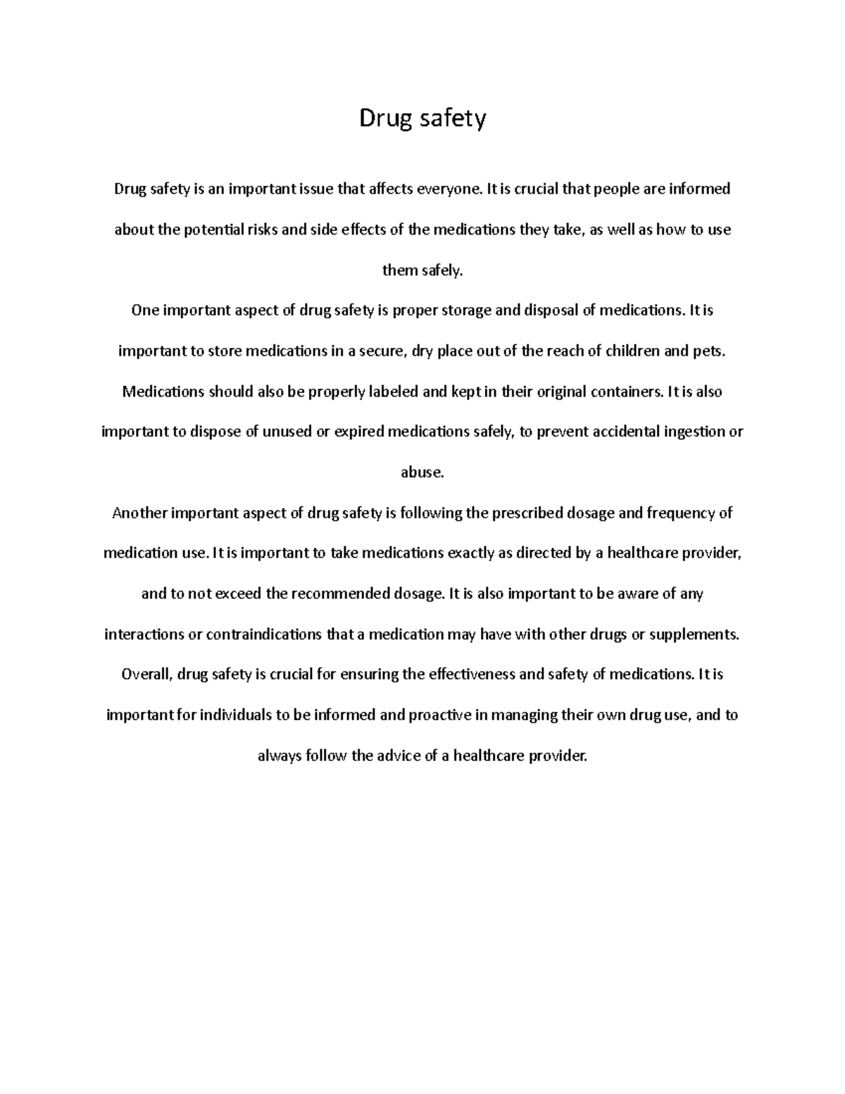 DRUGON summarizing the article "No To Drugs" Drug safety Drug