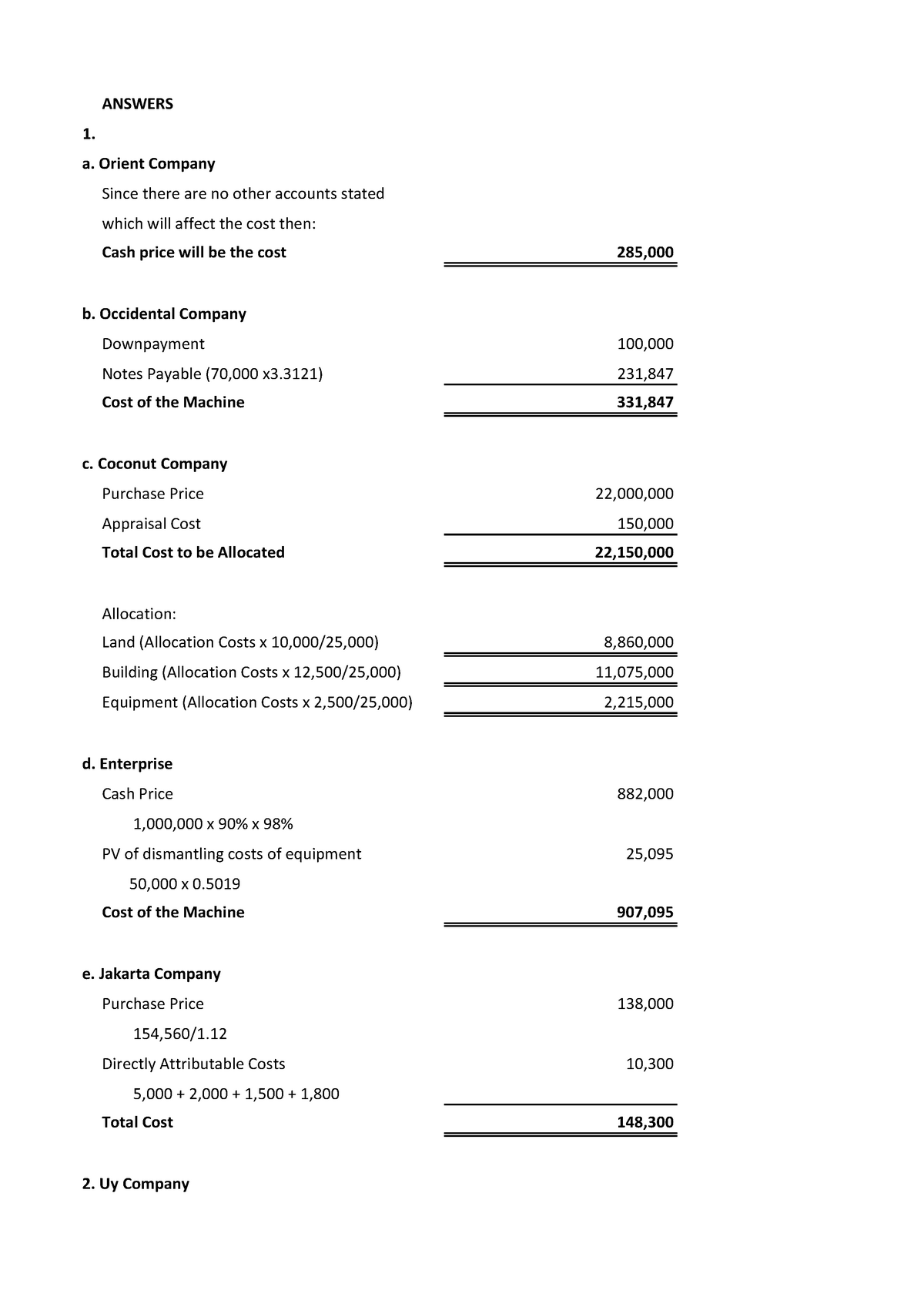 Property, Plant, Equipment 1 - ANSWERS 1. a. Orient Company Since there ...