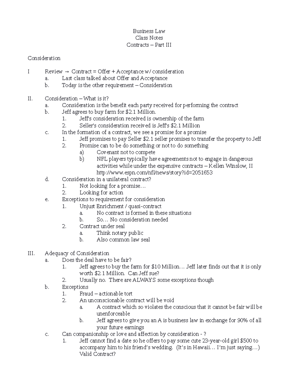 Contracts Part III - Contract Notes - Business Law Class Notes ...