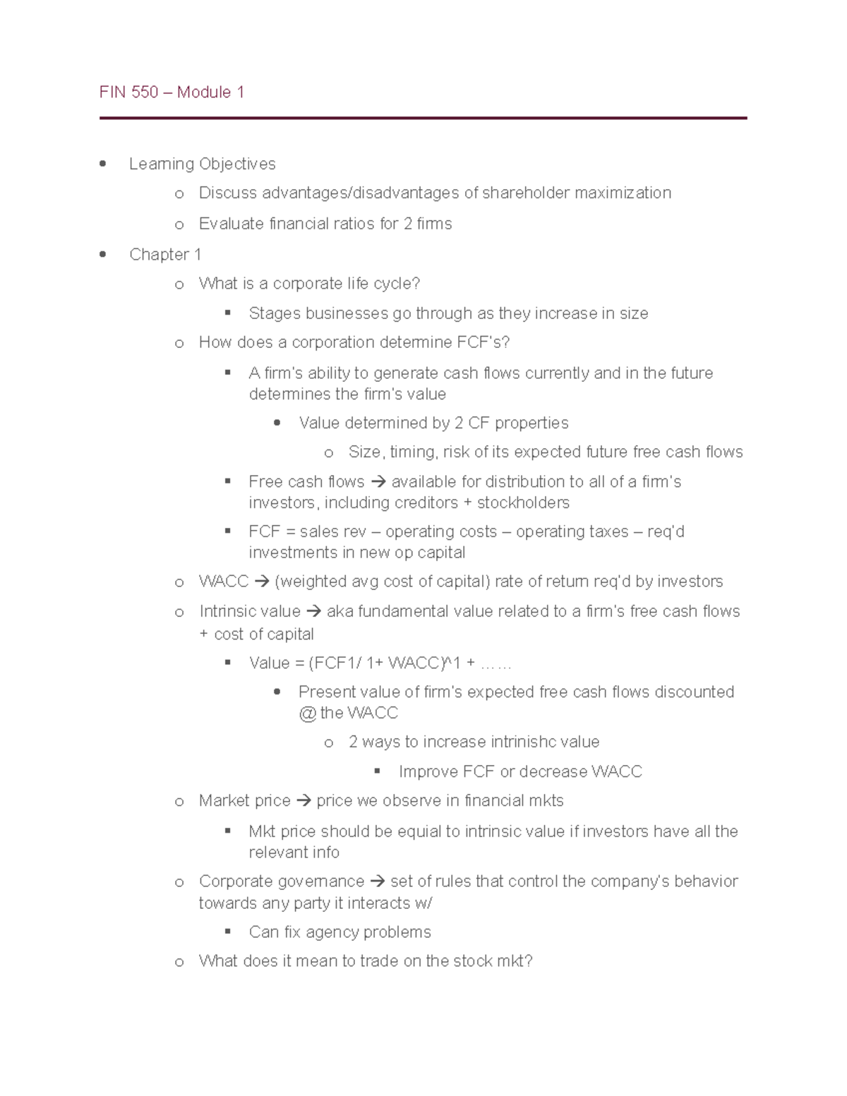 Financial Analysis and Corporate Finance Study Guide - Studocu