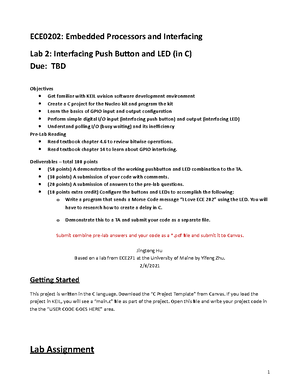 Lab 4 - Lab4 - ECE0202: Embedded Systems And Interfacing Lab 4: Keypad ...