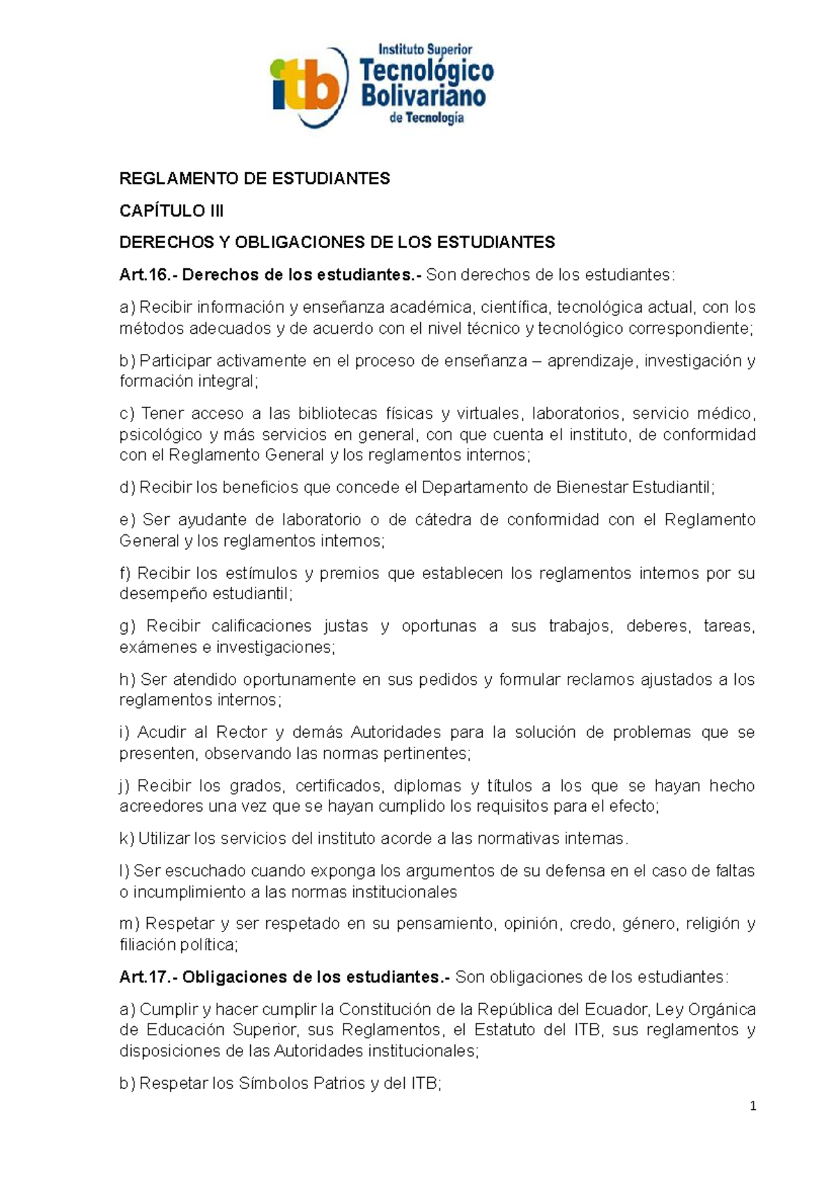 2. Reglamento De Estudiantes - REGLAMENTO DE ESTUDIANTES CAPÍTULO III ...