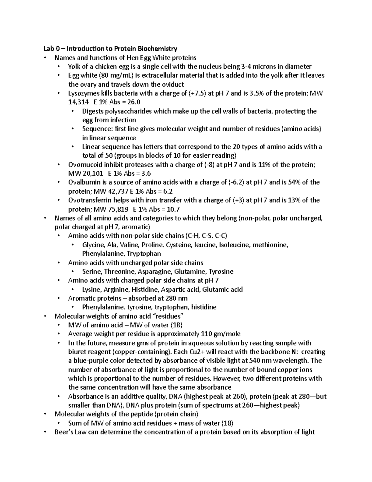 BIO315 Exam 1 Study Guide - Lab 0 – Introduction To Protein ...