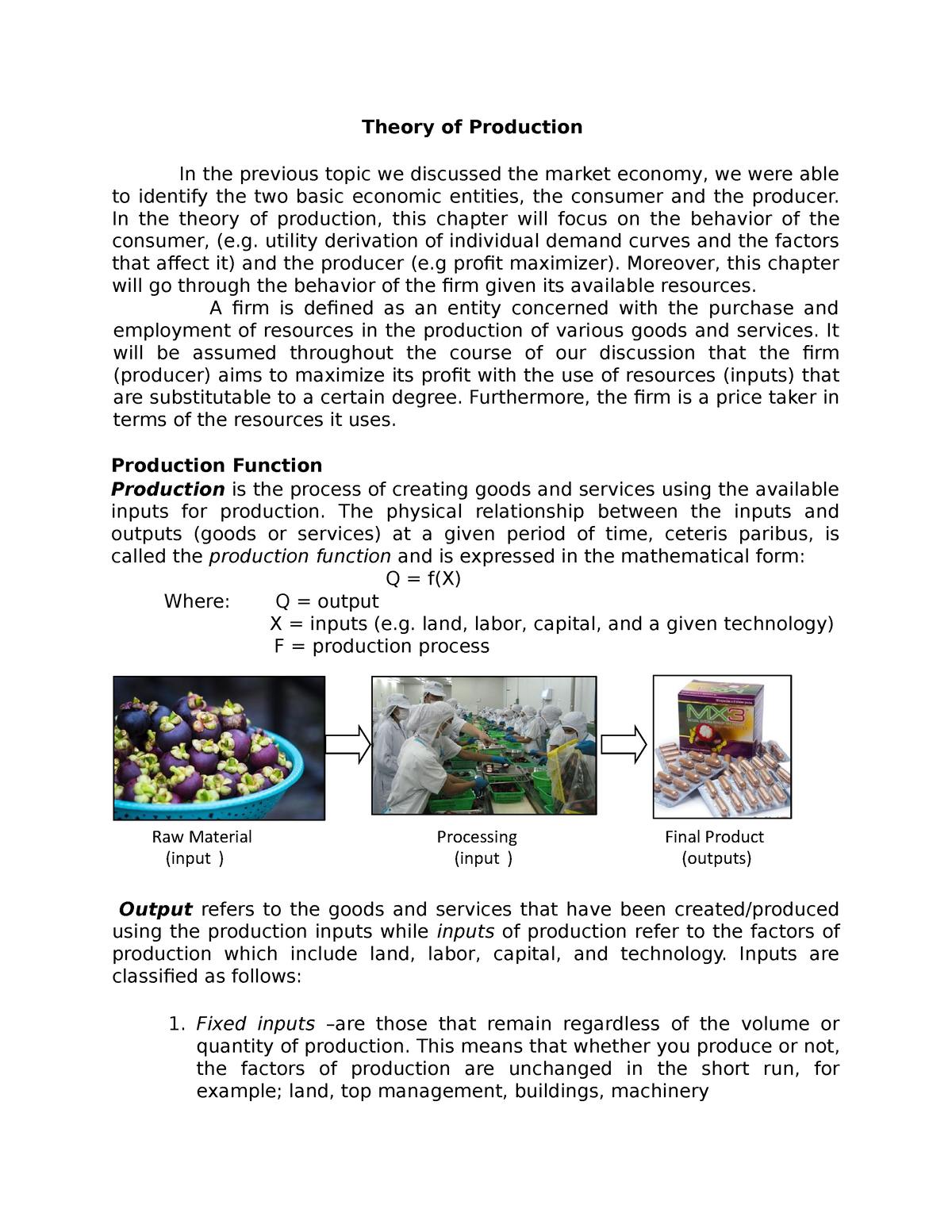 Microeconomics - Theory Of Production Lecture Notes - Theory Of ...