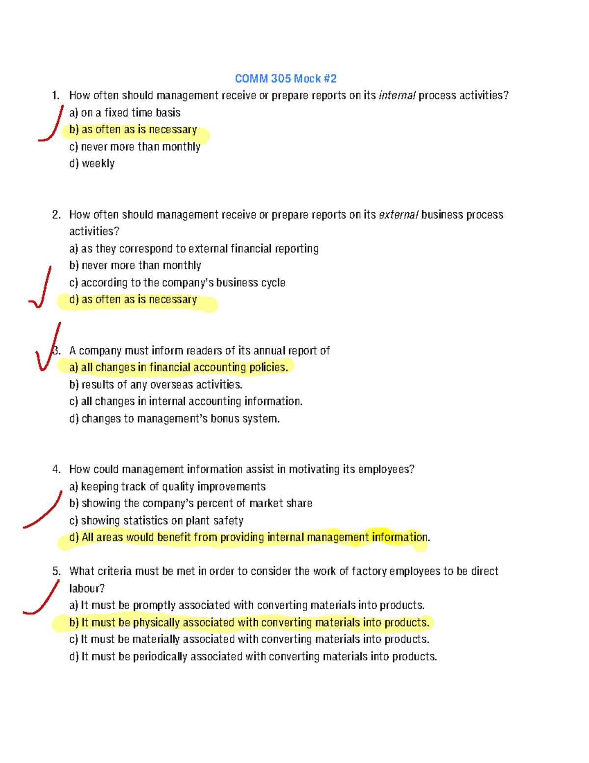 Comm 305 Mt Mock Exam 2 Pdf Comm 305 Mock How Often Should Management Receive Or Prepare 9077