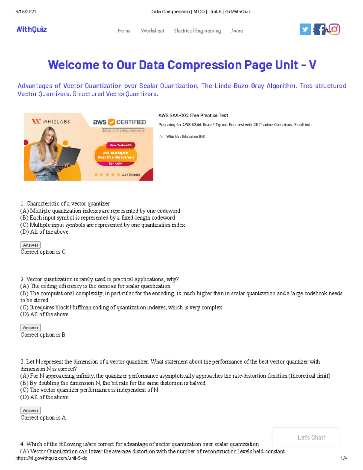 Data Compression MCQ Unit5 set 1 to Our Data Compression