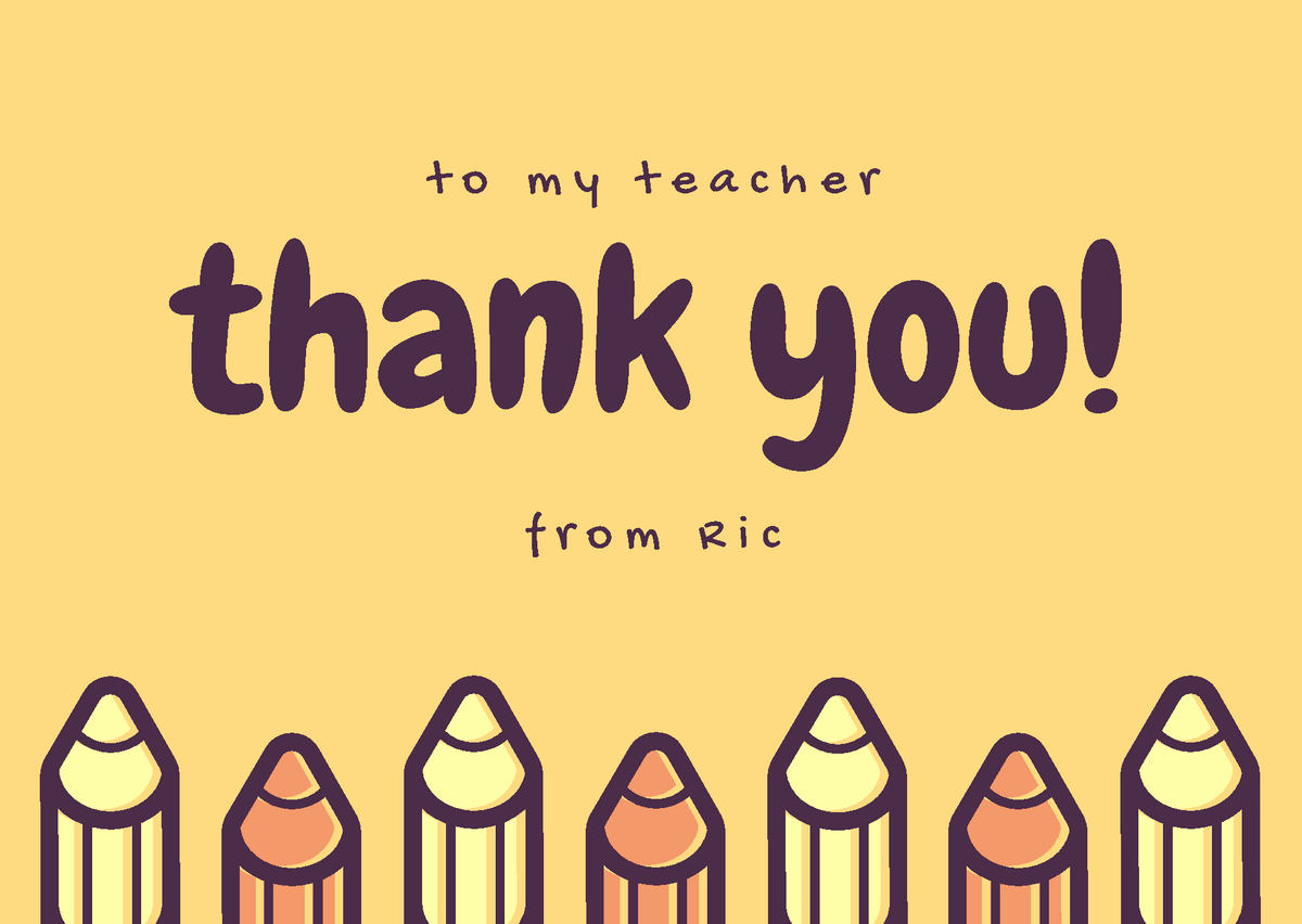 Yellow Peach Violet Teacher Thank You Card - AB BSE English - thank you ...