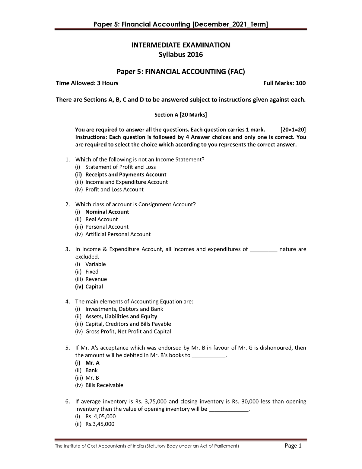 Cost Accounting - INTERMEDIATE EXAMINATION Syllabus 2016 Paper 5 ...