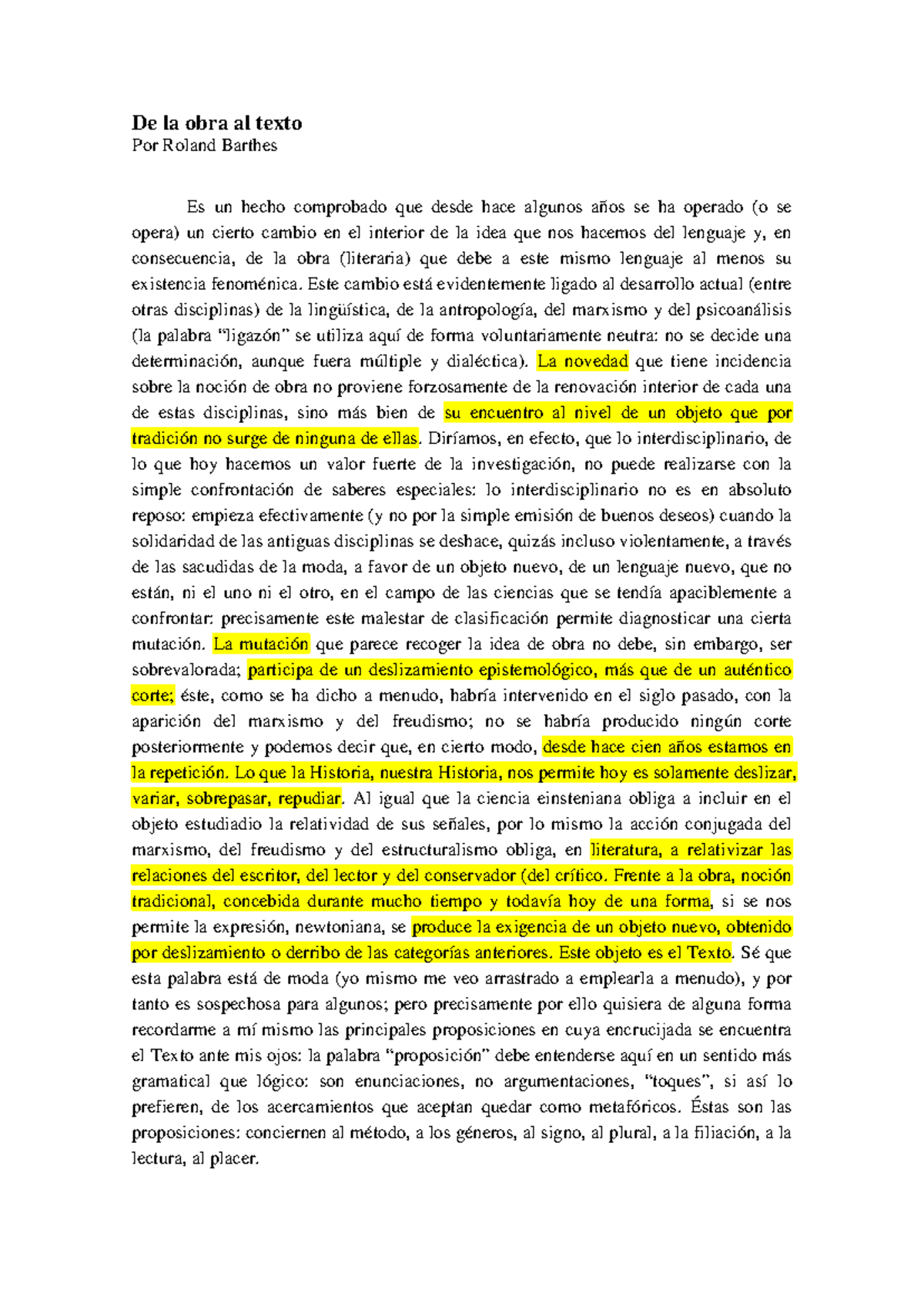 Barthes de la obra al texto - De la obra al texto Por Roland Barthes Es ...