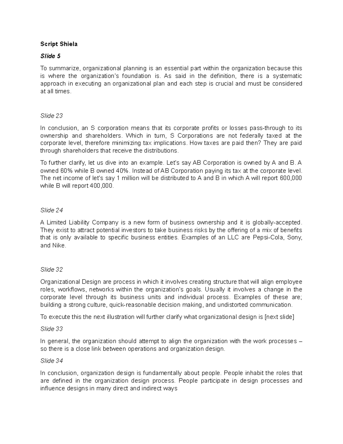 Script Shiela - notes - Script Shiela Slide 5 To summarize ...