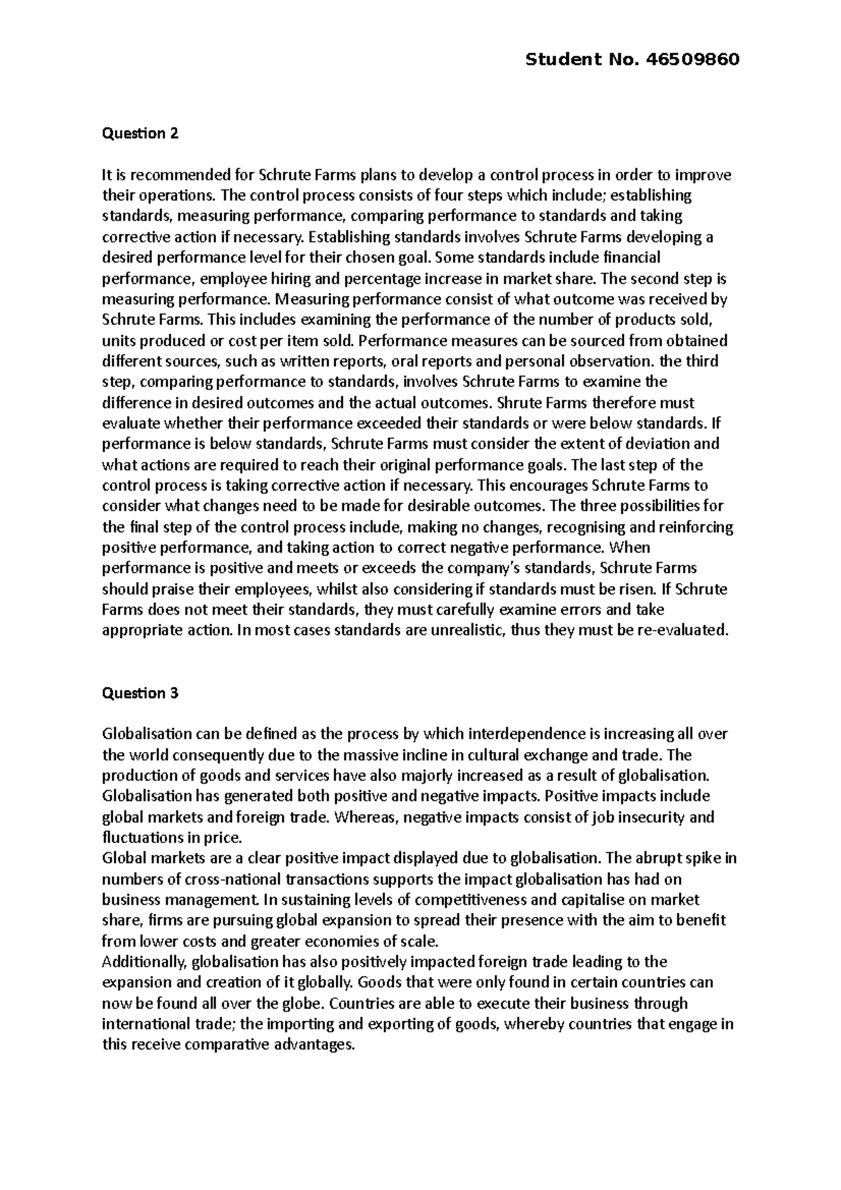 EXAM - The final take home exam questions and answers. - Student No ...