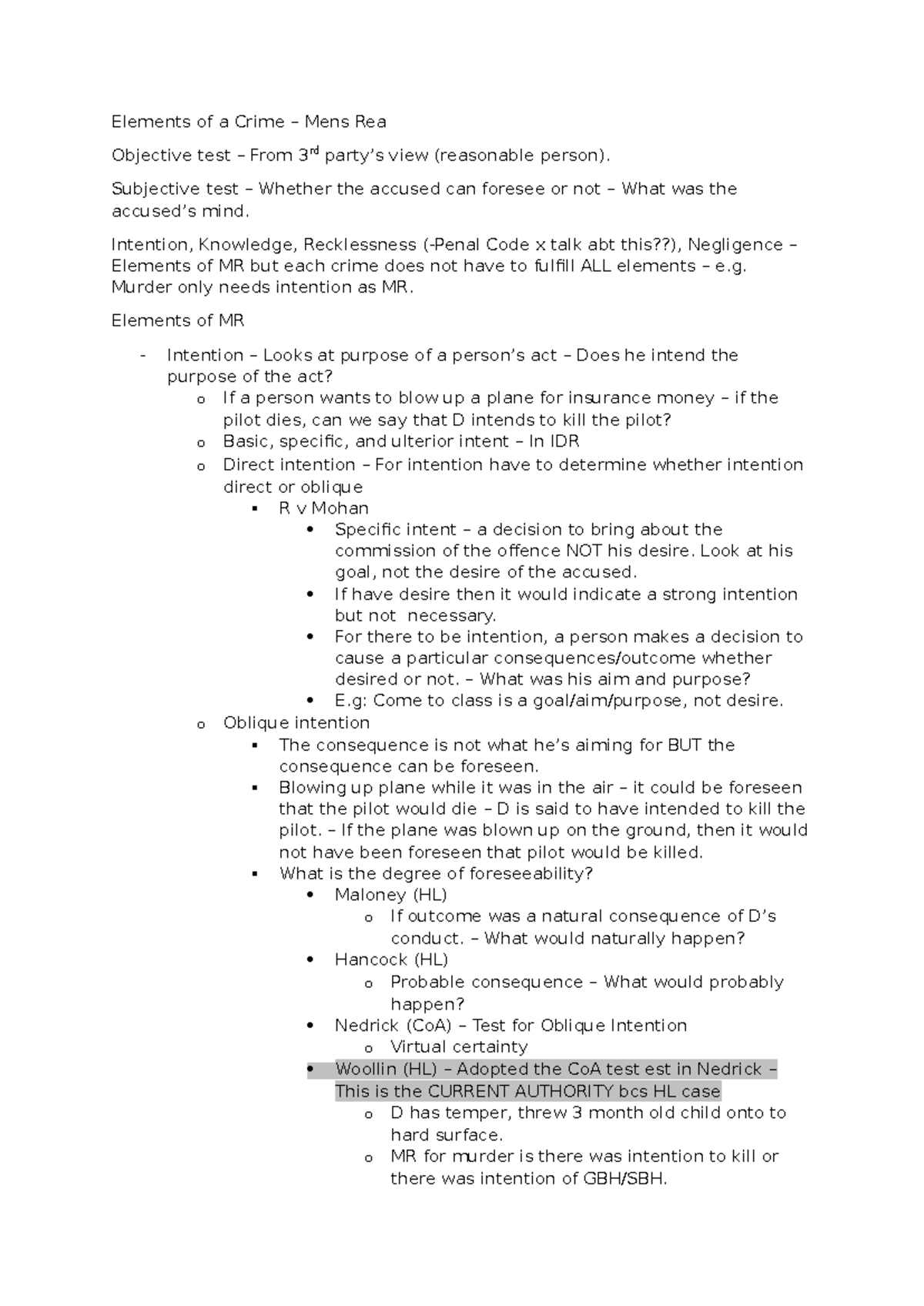 Elements of a crime mens rea week 3 replacement lecture elements