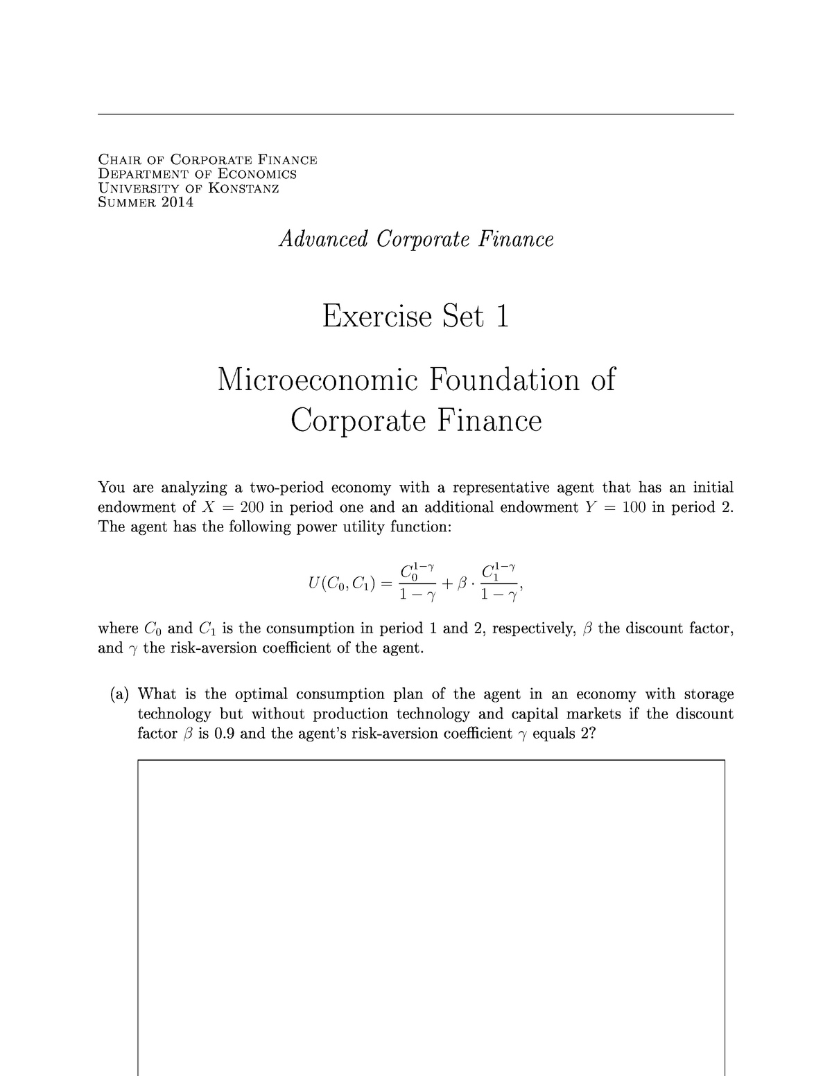 Exercise Set 1 Eco 10395 Advanced Corporate Finance Studocu