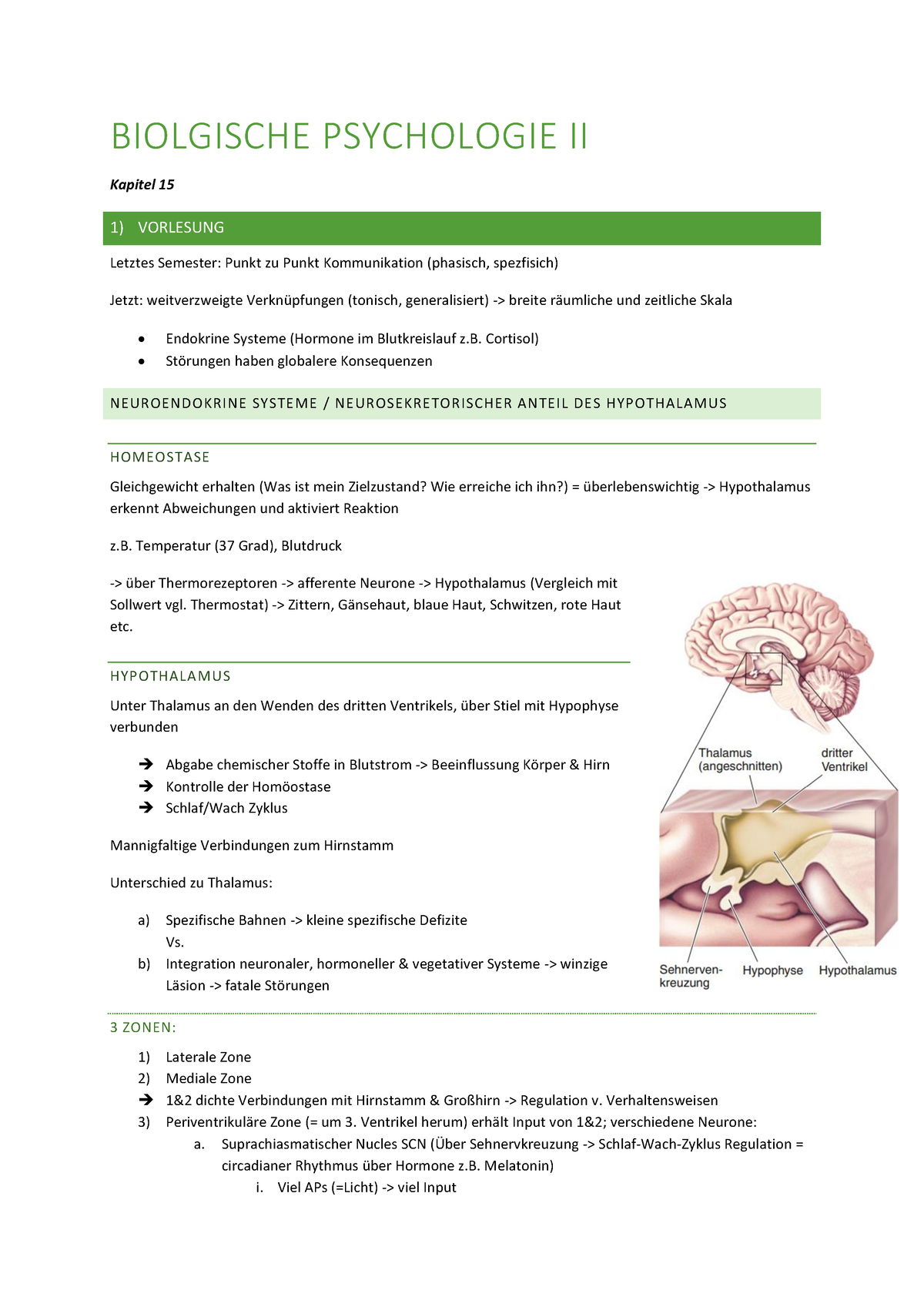 Zusammenfassung Buch+VO Bio2 - BIOLGISCHE PSYCHOLOGIE II Kapitel 15 1 ...