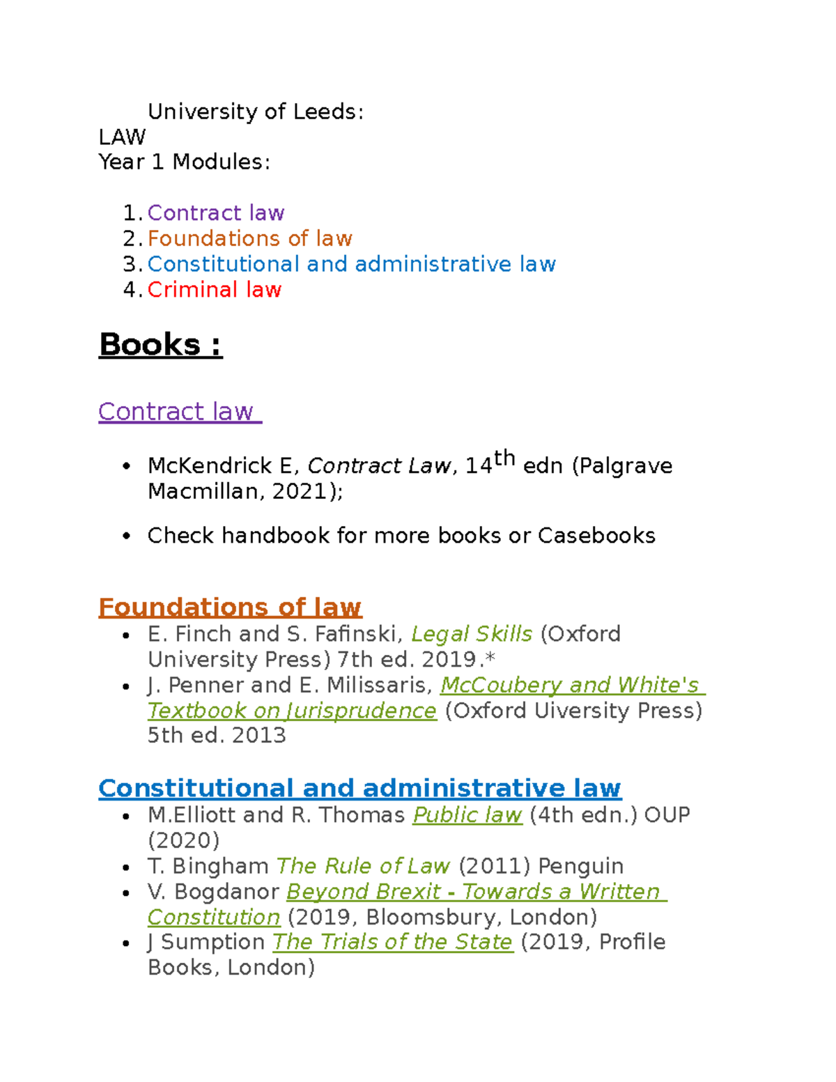 Uo L Y1 T1 modules - University of Leeds: LAW Year 1 Modules: 1 ...