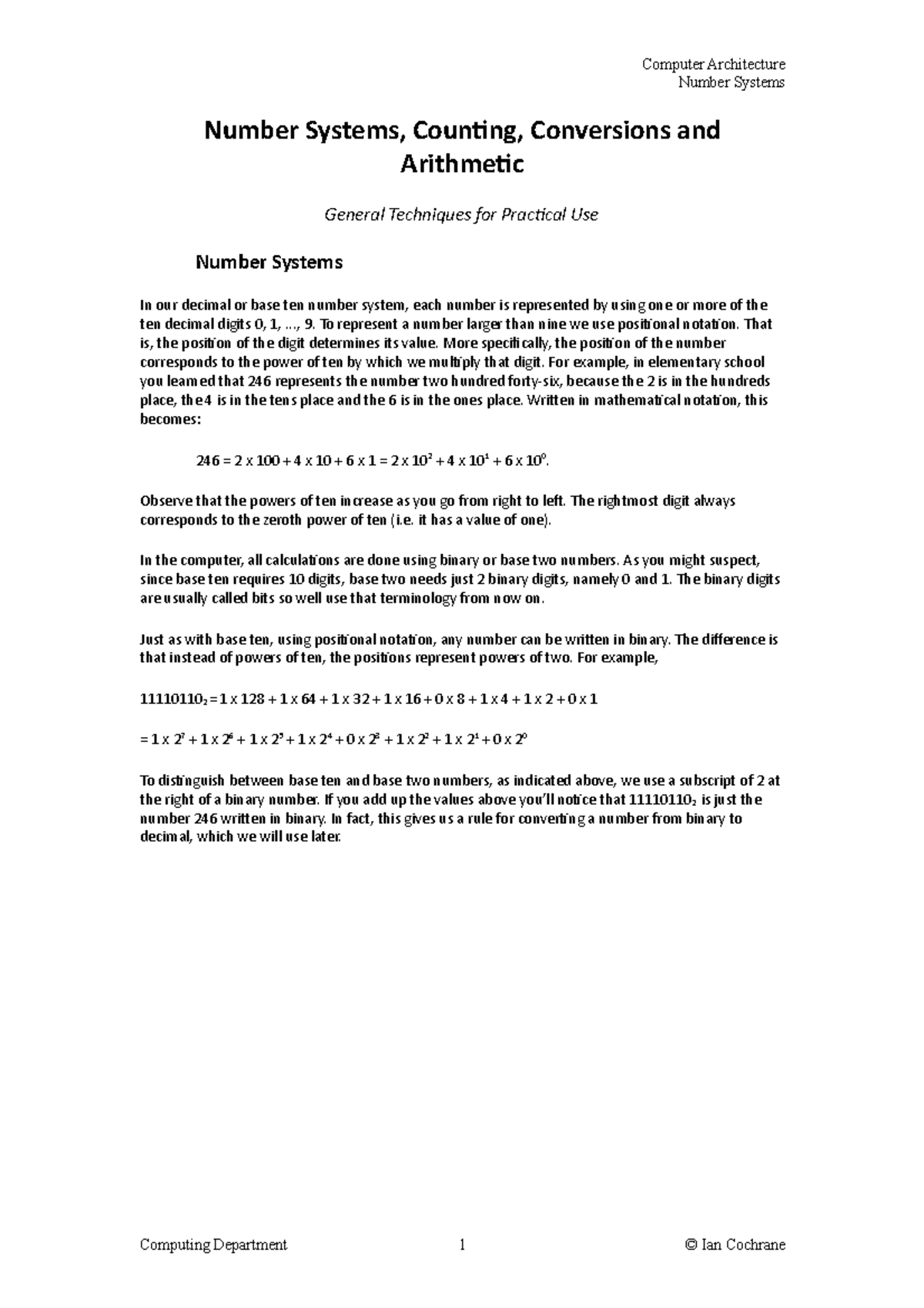 2 Number Bases - Computer Architecture Number Systems Number Systems ...