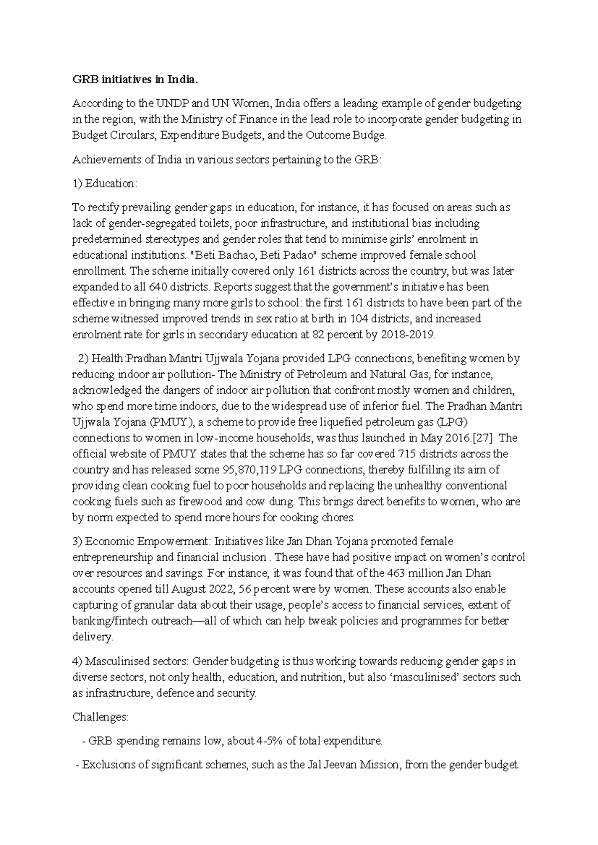 Gender Responsive budgeting - GRB initiatives in India. According to ...