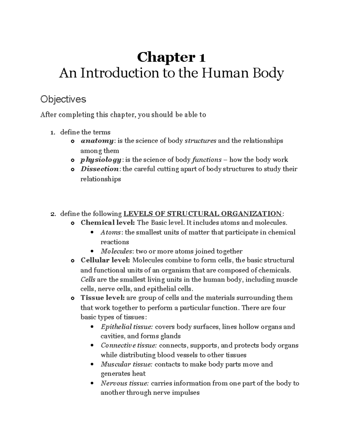 BIOL-CH 1 - N/a - Chapter 1 An Introduction To The Human Body ...