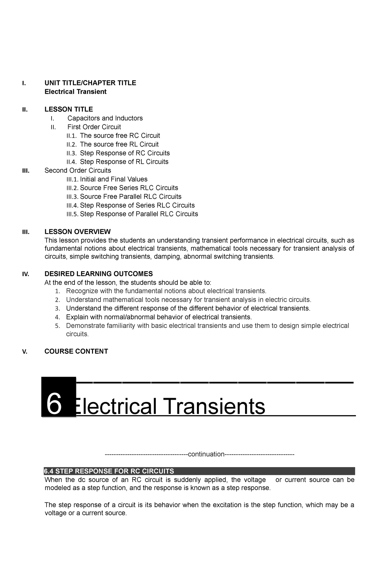 BEE-Module-7 Final - ELECTRICAL ENGINEERING NOTES - I. UNIT TITLE ...