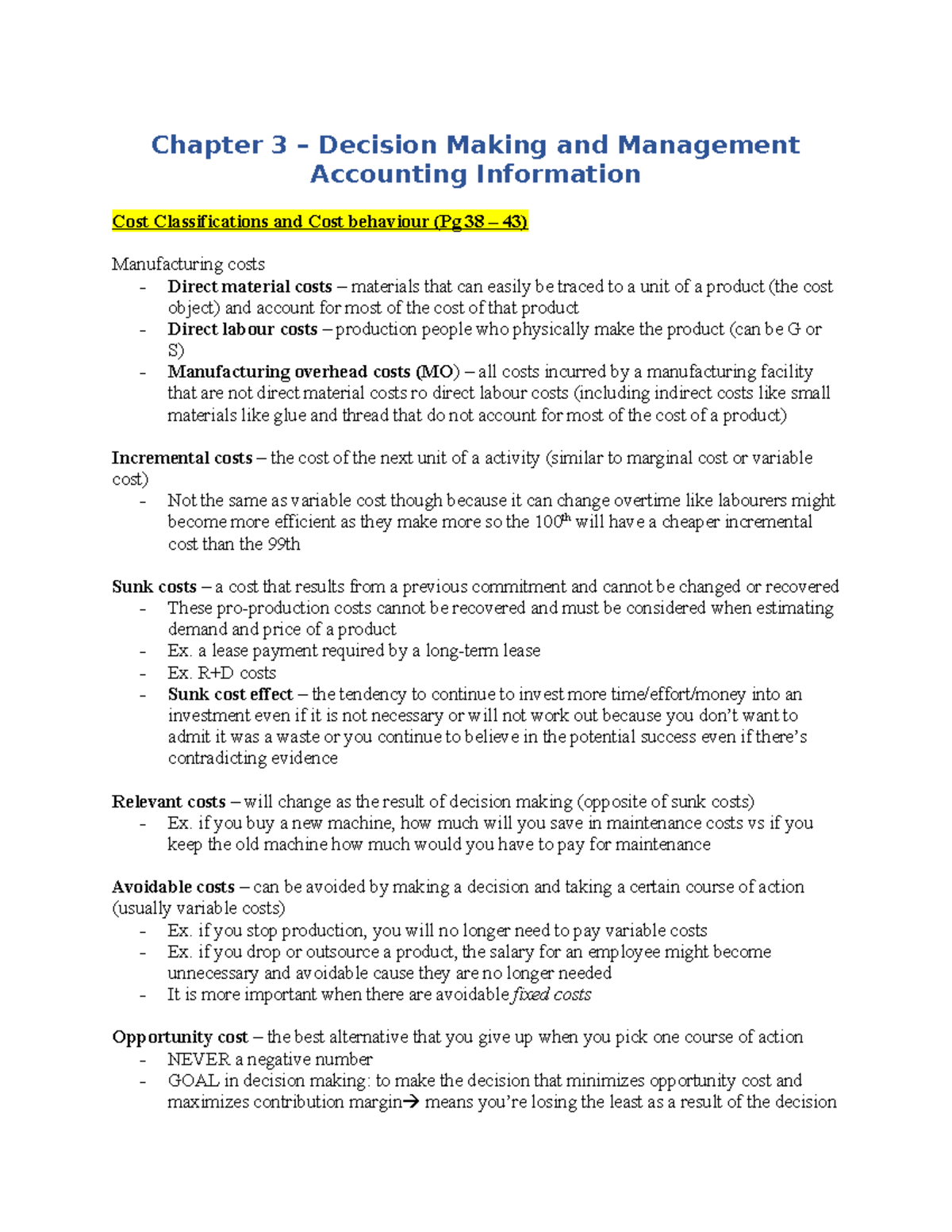 Chapter 3 - Decision Making And Management Accounting Information - A ...