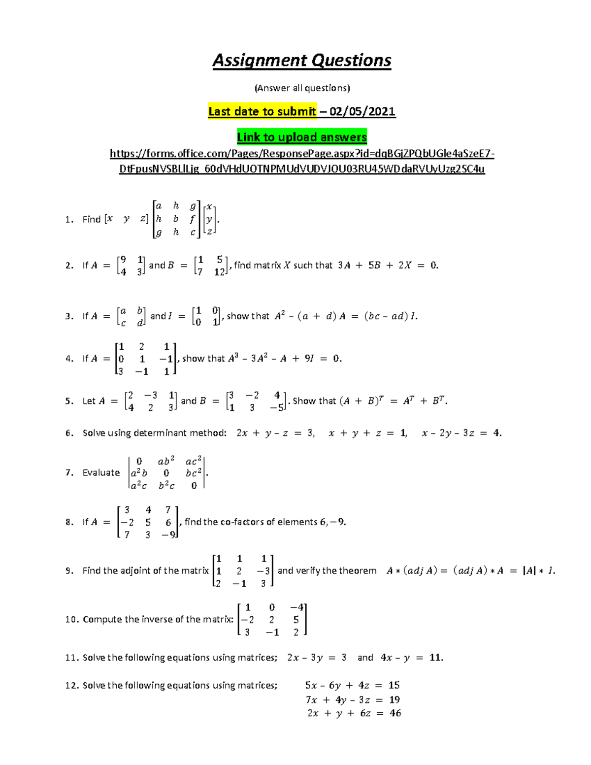 Assignment Questions - These are the practice materials - Assignment ...