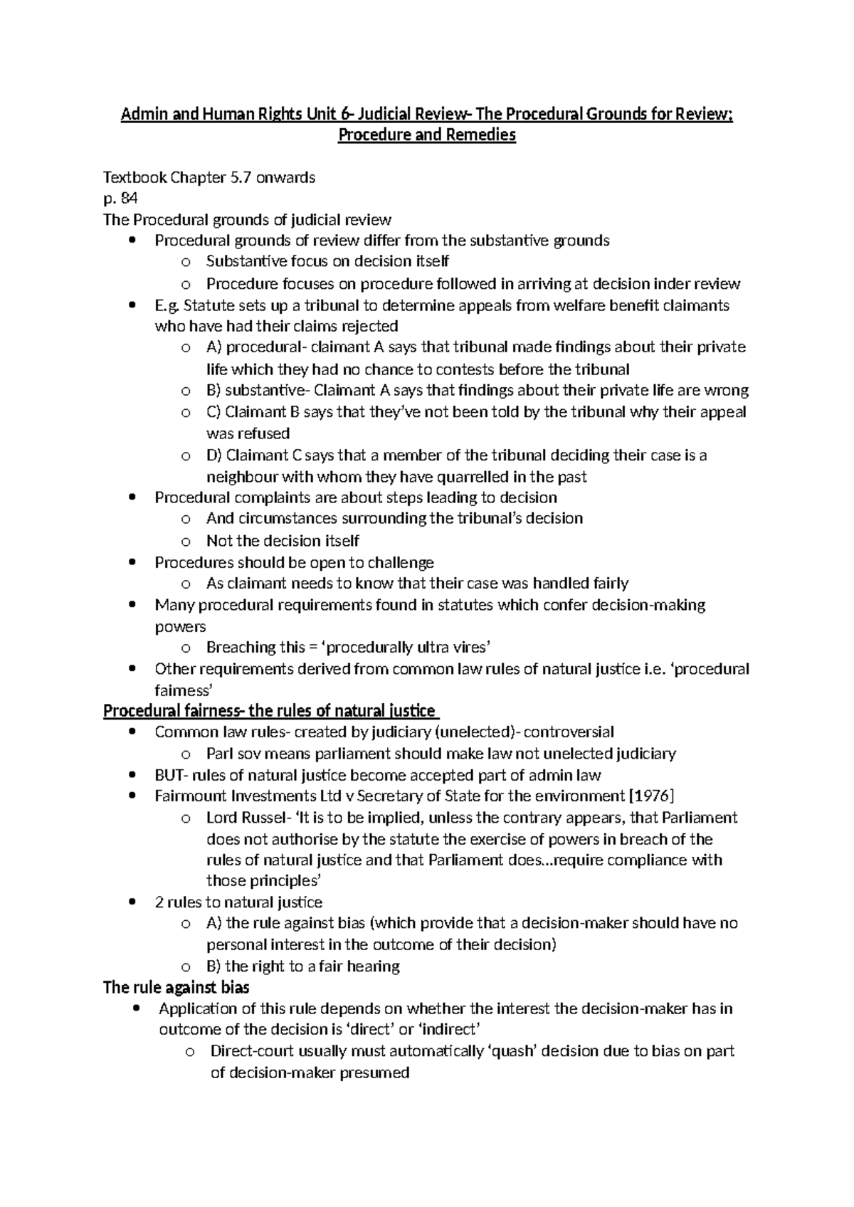 Admin and Human Rights Unit 6 - 84 The Procedural grounds of judicial ...