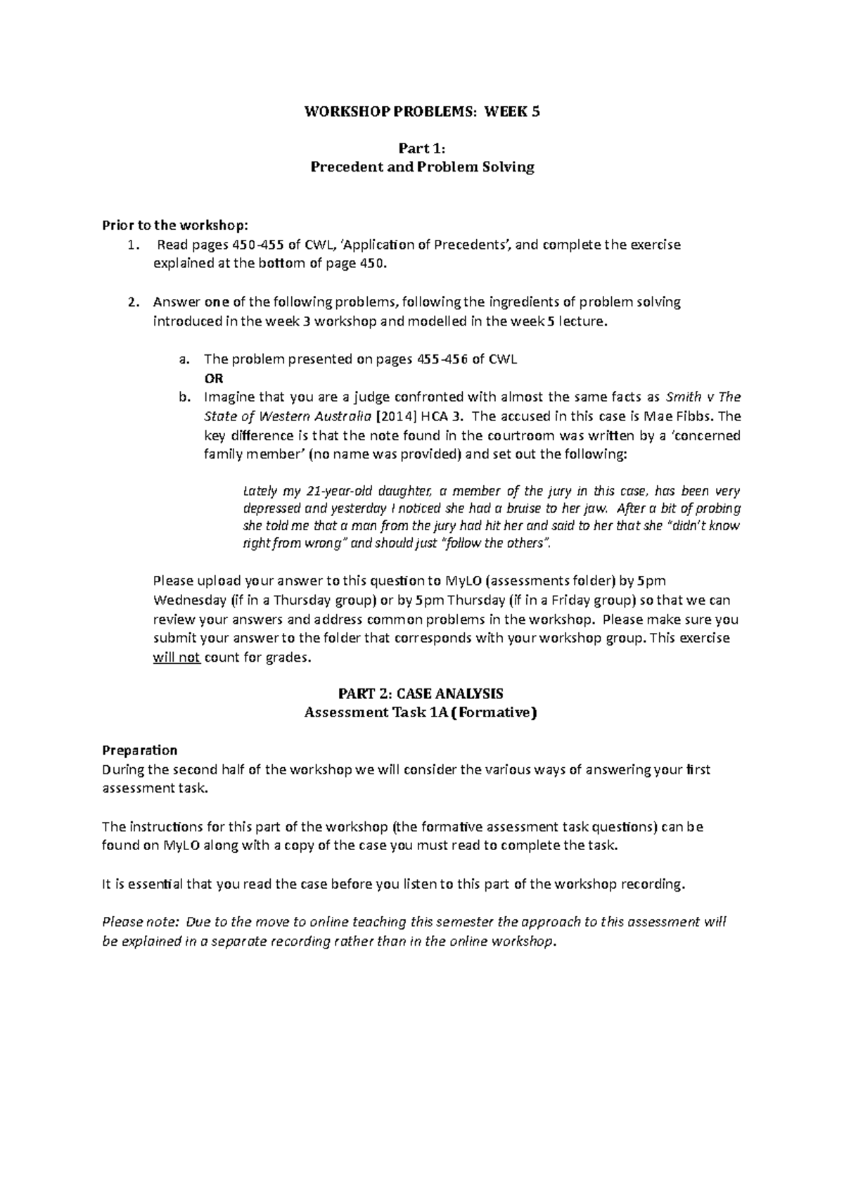 2020 Workshop Problems WEEK 5 - WORKSHOP PROBLEMS: WEEK 5 Part 1 ...