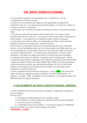 Cours Fiche 1 - TD 1 Droit Constitutionnel L1 Droit - COURS DE TD N ...