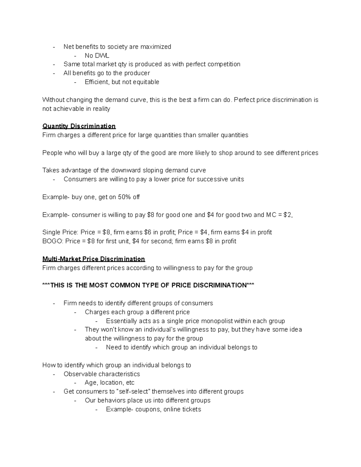 7 Econ 101 Notes for Midterm #3 - Net benefits to society are maximized ...