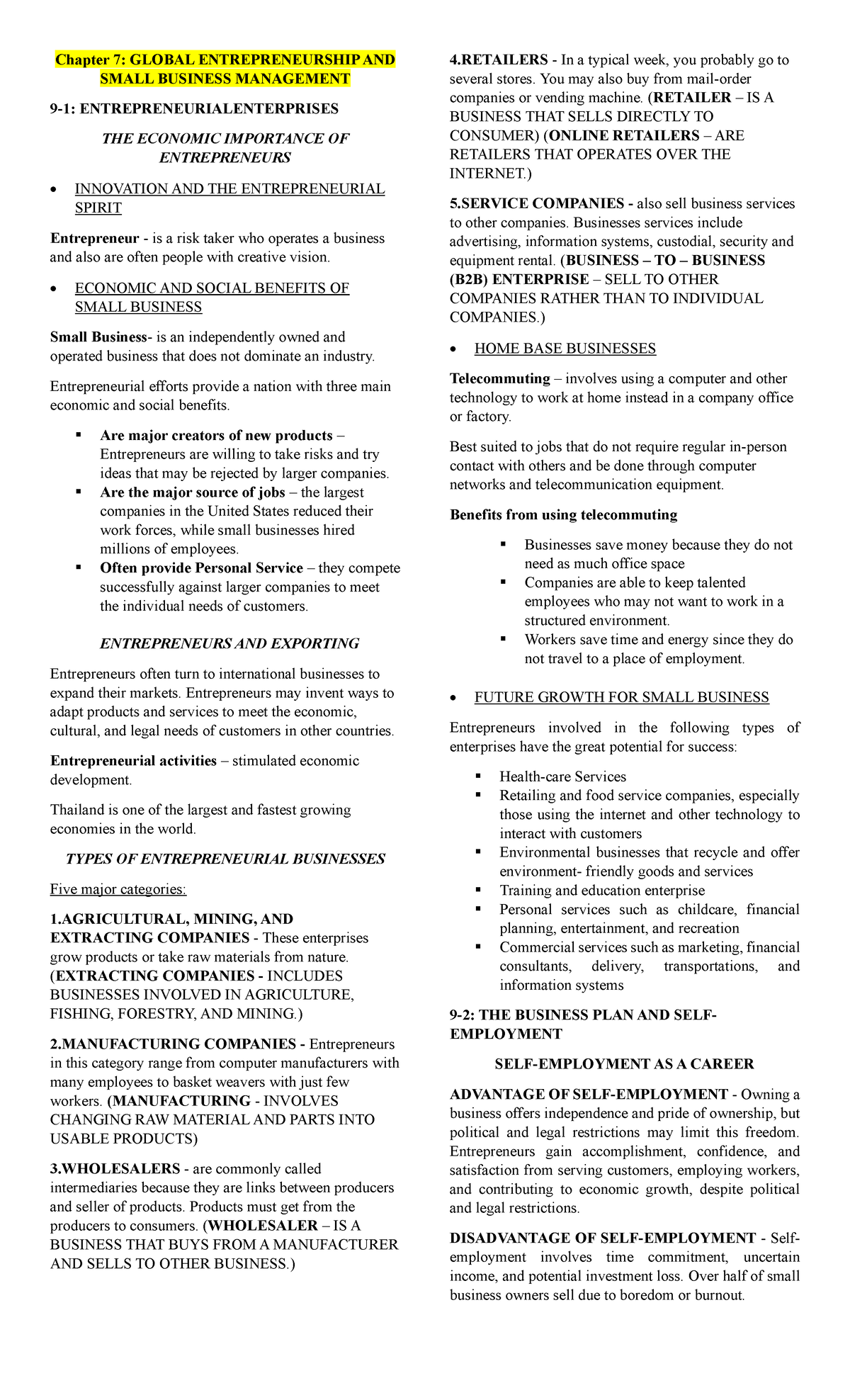 Chapter 7 8 IBT - Chapter 7: GLOBAL ENTREPRENEURSHIP AND SMALL BUSINESS ...