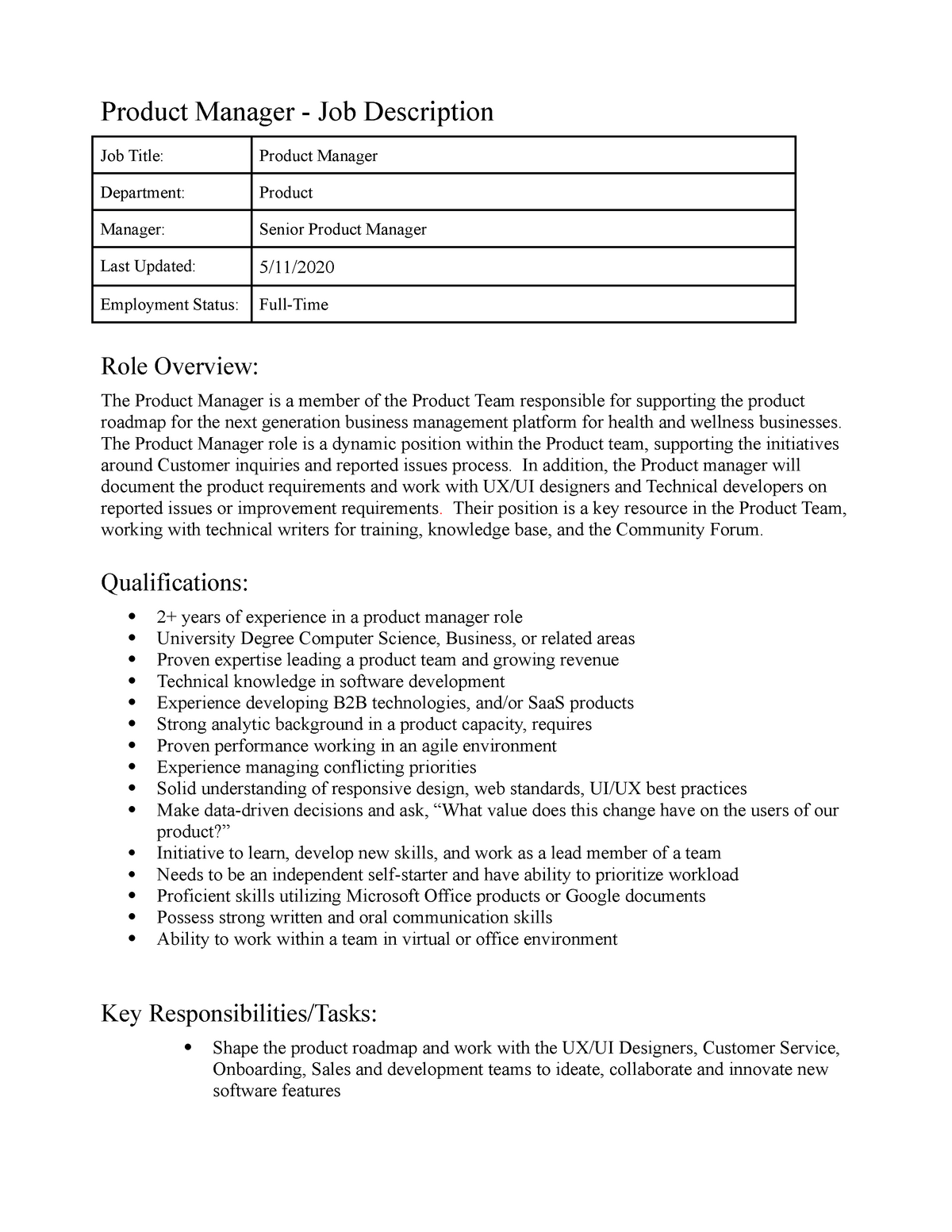 Product Manager Revised Product Manager Job Description Job Title 