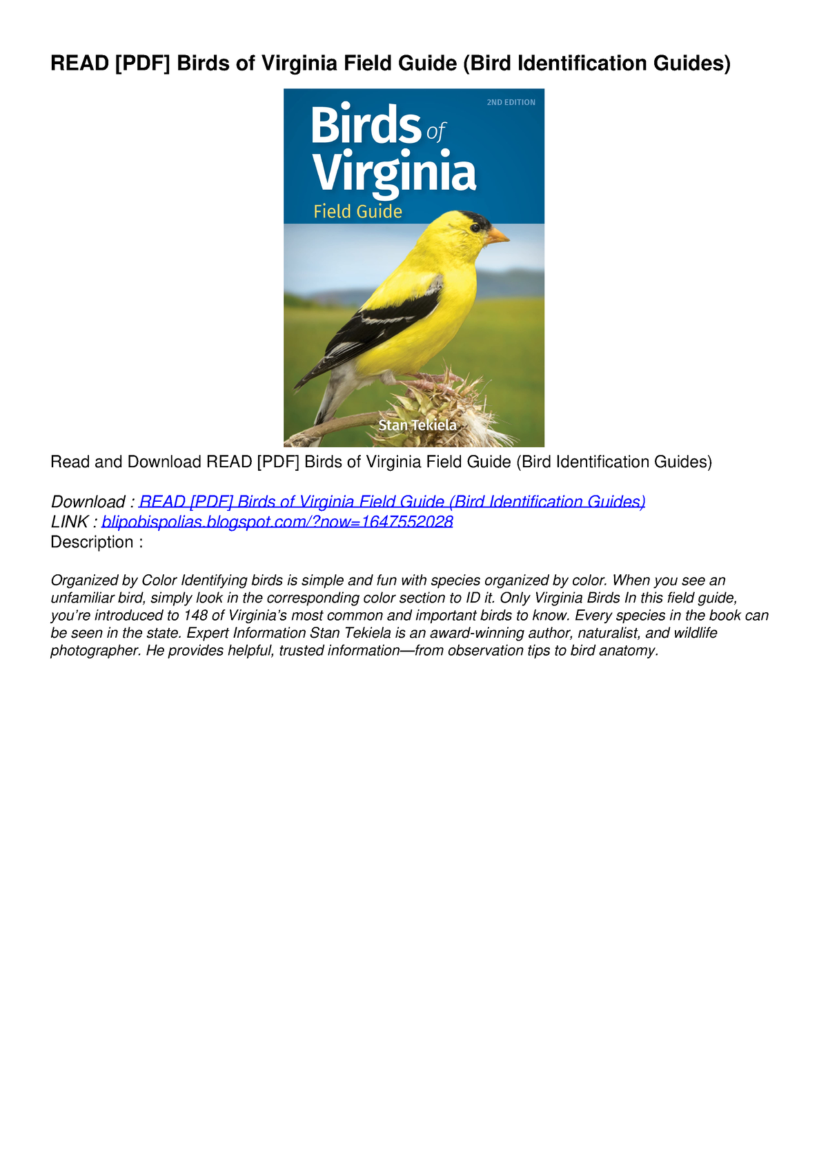 Read [pdf] Birds Of Virginia Field Guide (bird Identification Guides 