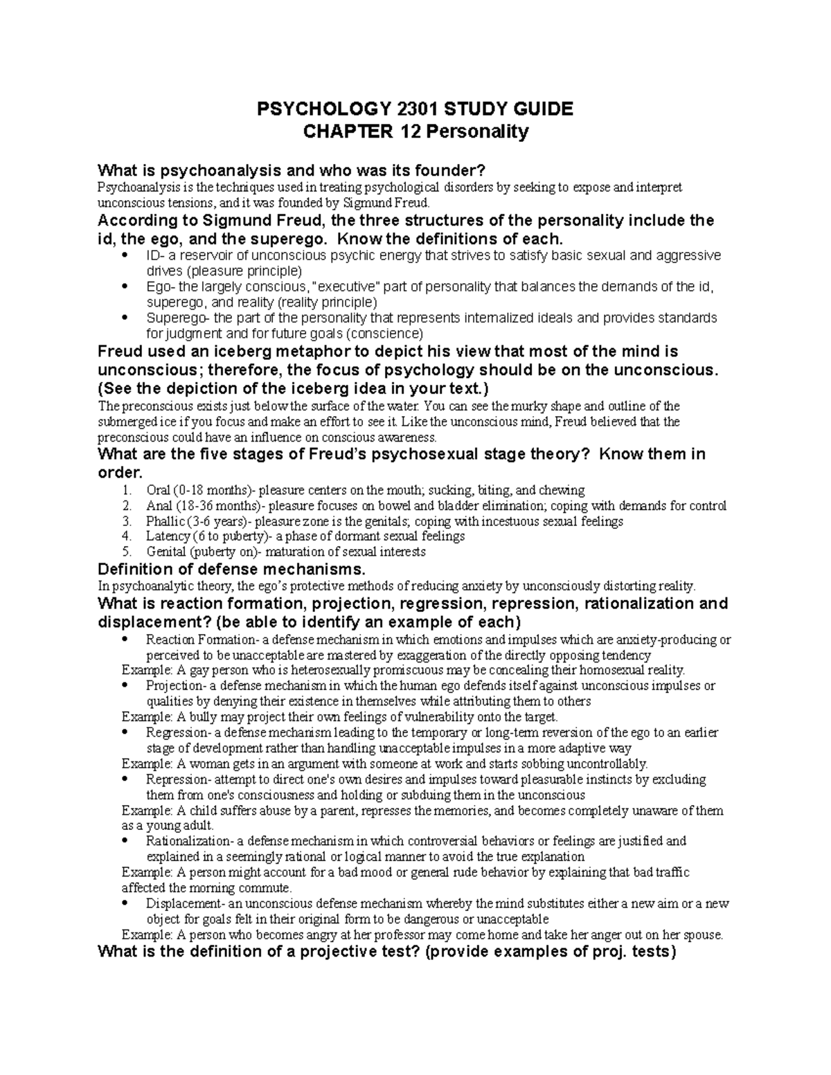 Chapter 12 Study Guide - PSYCHOLOGY 2301 STUDY GUIDE CHAPTER 12 ...